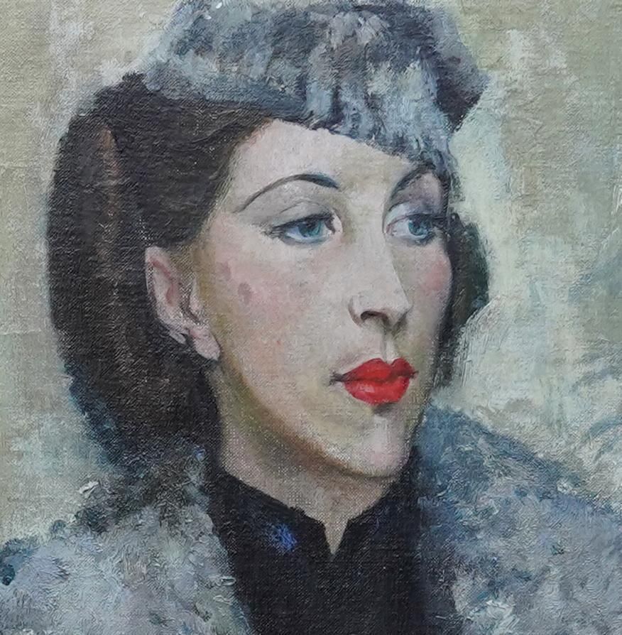 Harry Rutherfordpost Impressionist Portrait Of A Woman   British 40's Art Portrait Oil Paintingcirca 1940 photo vinterior
