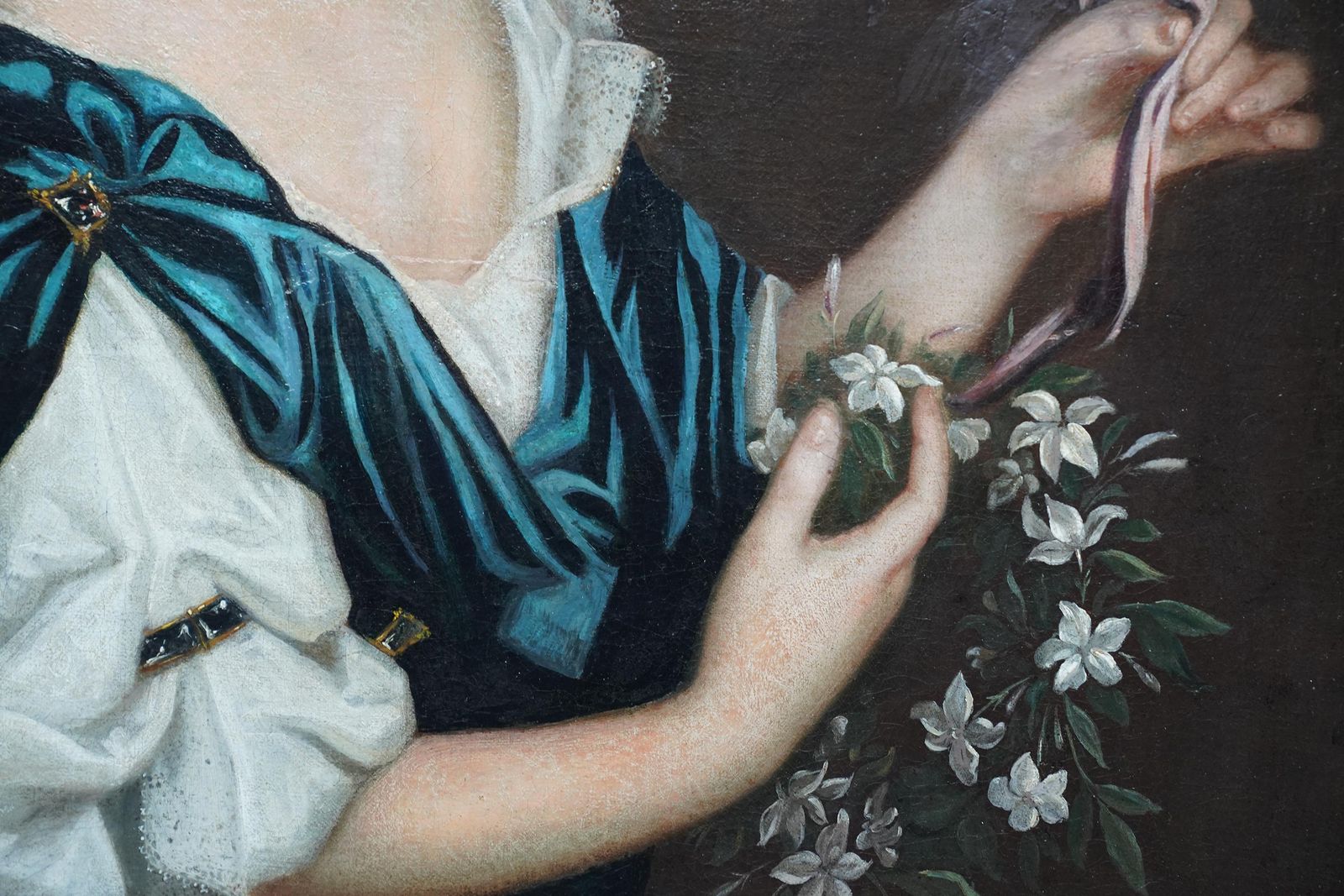 Portrait Of Lady With Garland Of Flowers   British 17thc Old Master Oil Paintingcirca 1690 photo vinterior