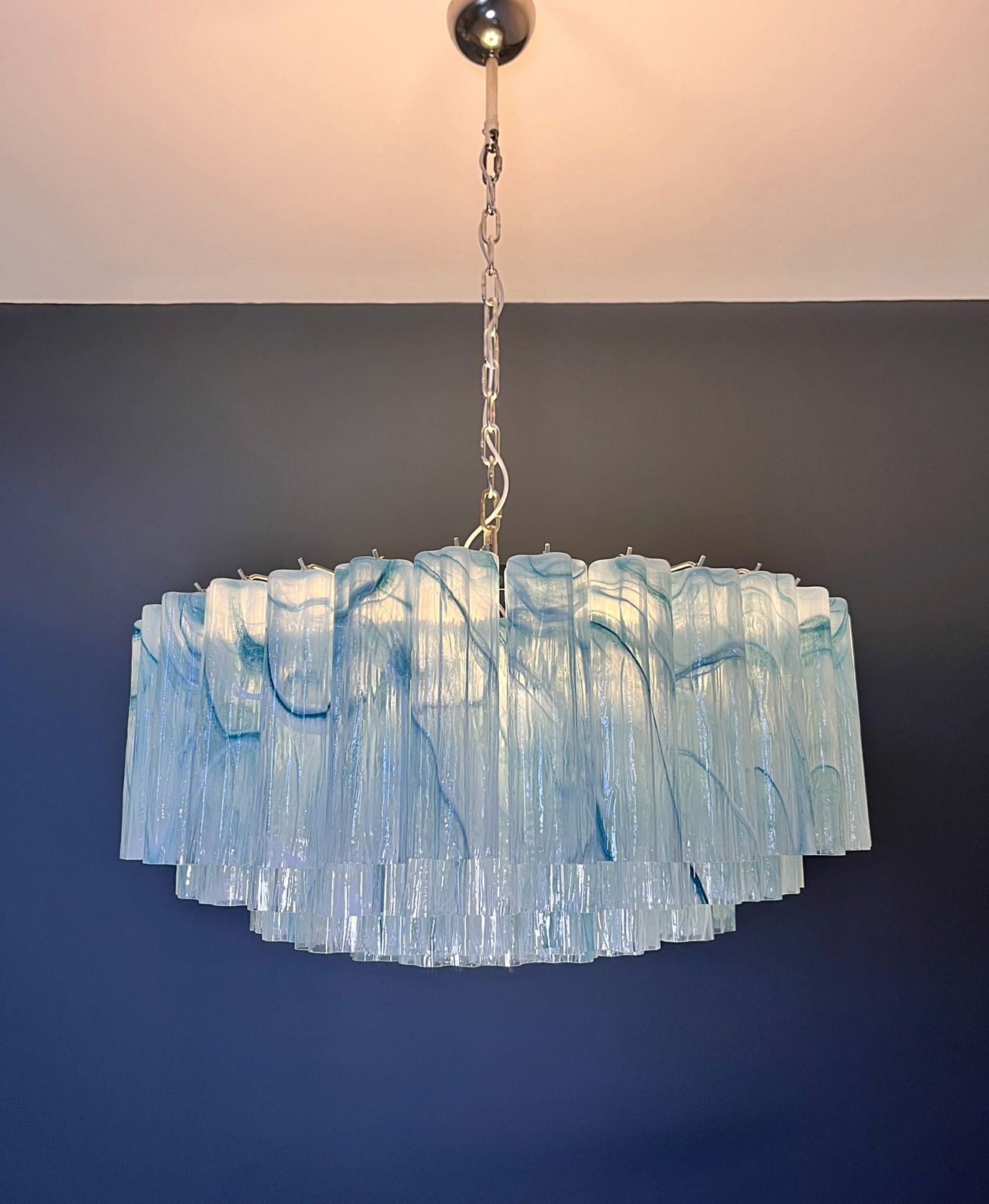 Lighting Large Murano Glass Chandelier  101 Blue Alabaster Glass Tube photo