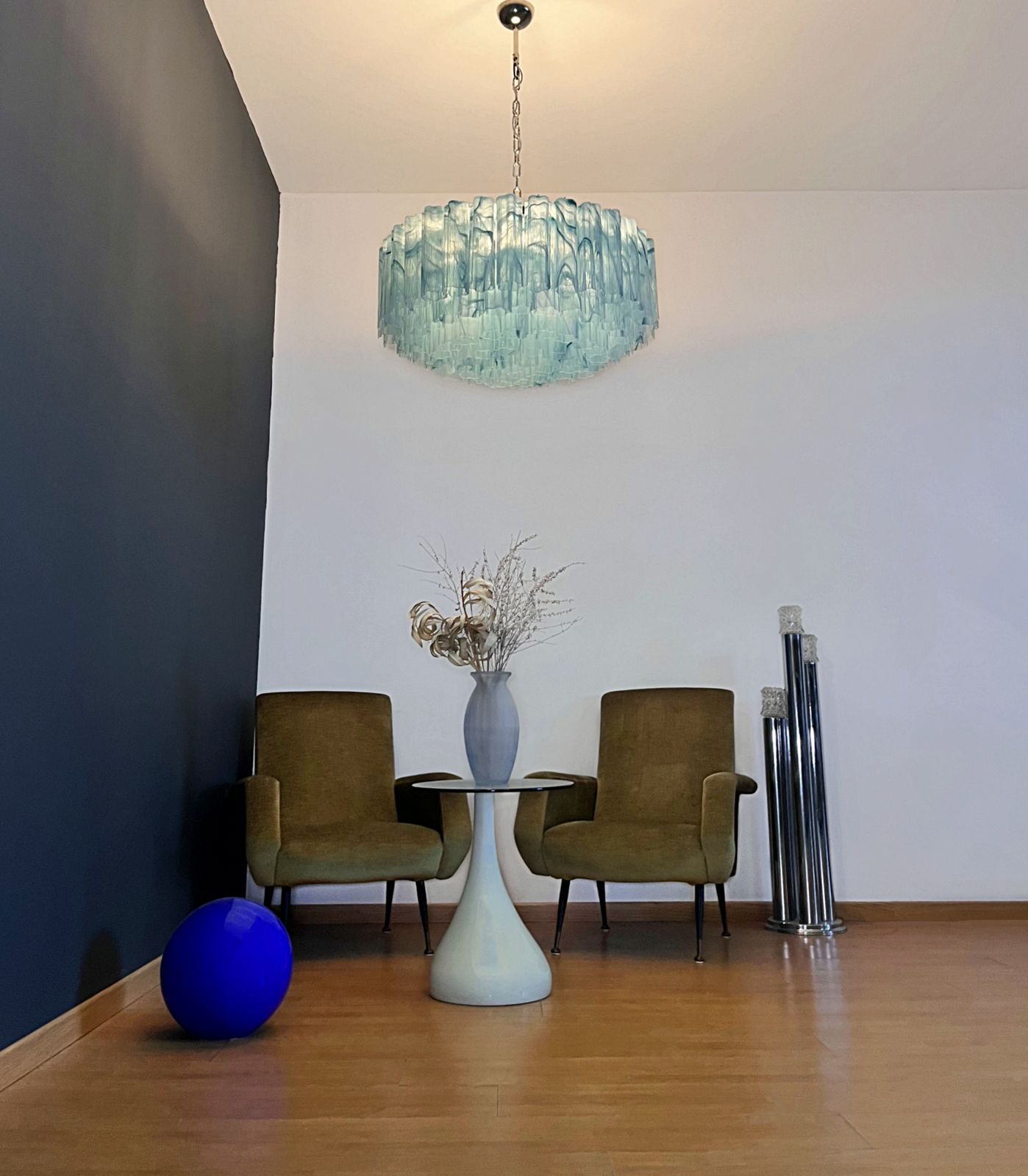 photo buy Large Murano Glass Chandelier  101 Blue Alabaster Glass Tube
