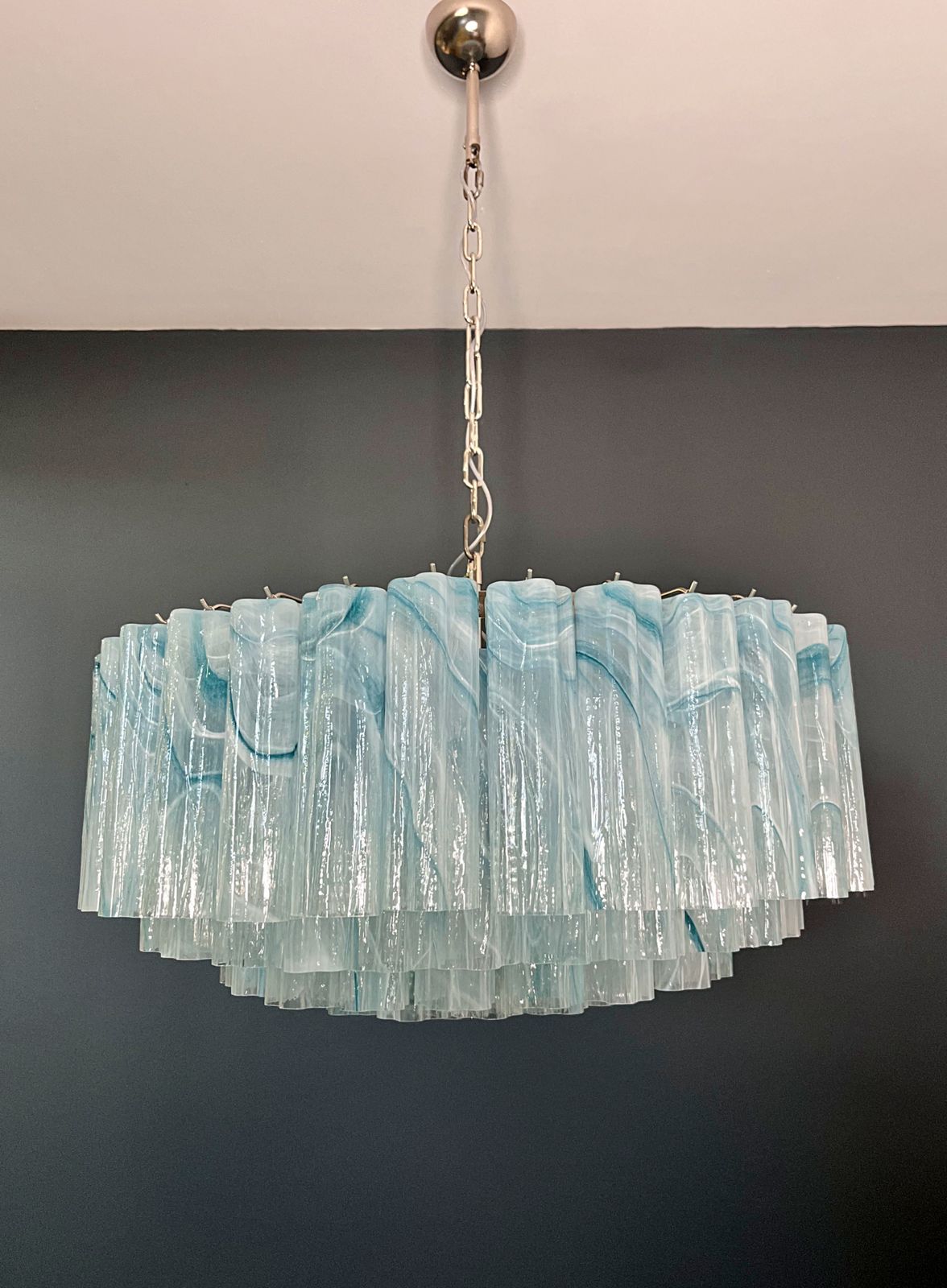 photo vintage Large Murano Glass Chandelier  101 Blue Alabaster Glass Tube