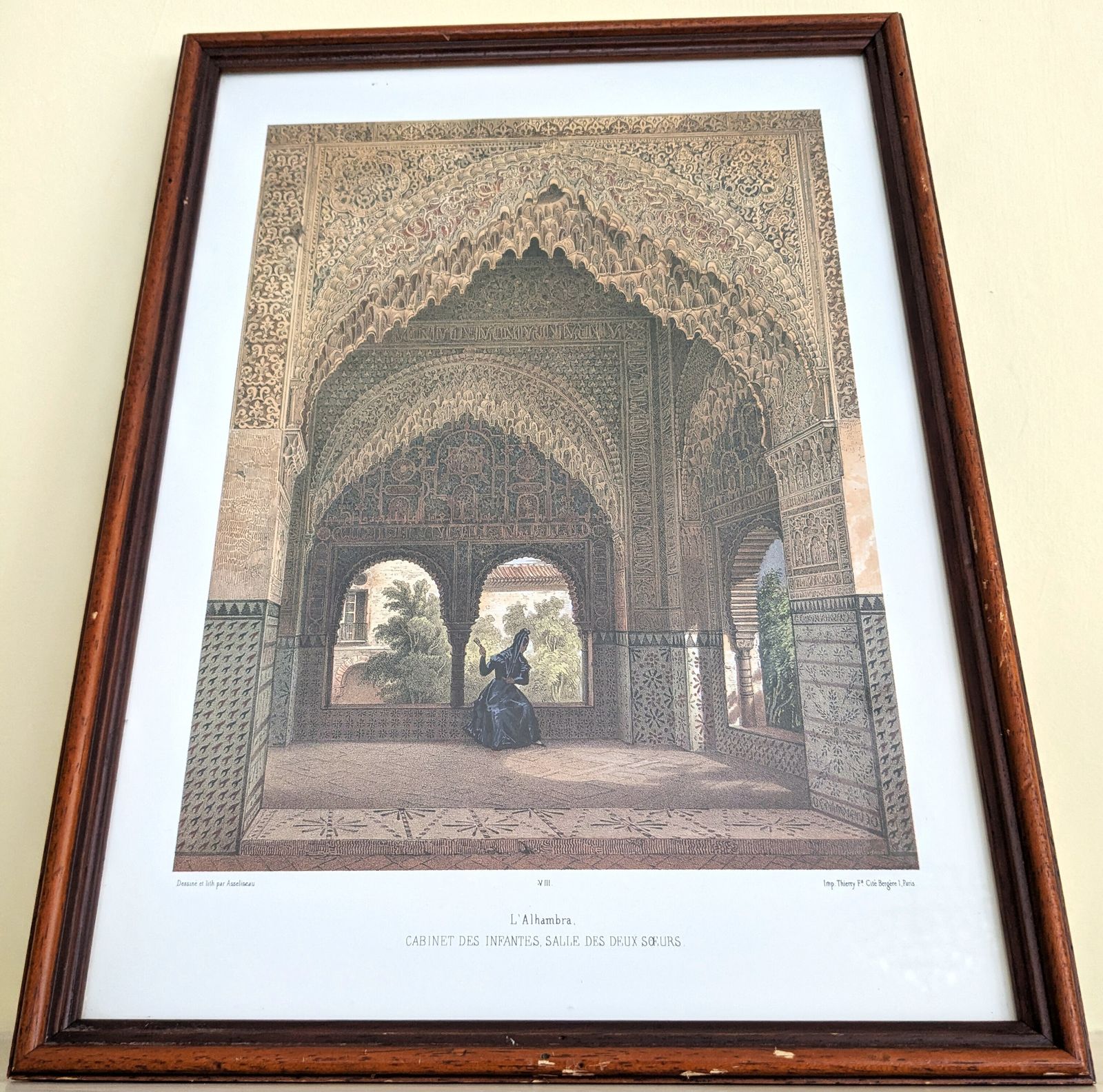 570.0 Antique Set Of Three Framed Prints Of The Alhambra Palace, Granada Spain photo