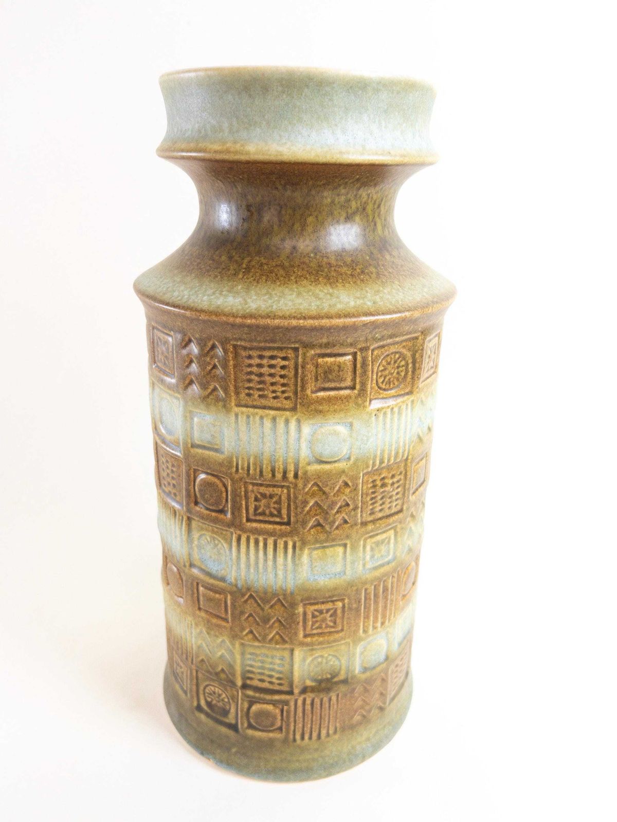 Bay Keramik Mint And Brown Ceramic Vase By Bodo Mans   West German Pottery Impressed Design   Bay Form 60 35 photo 105.0
