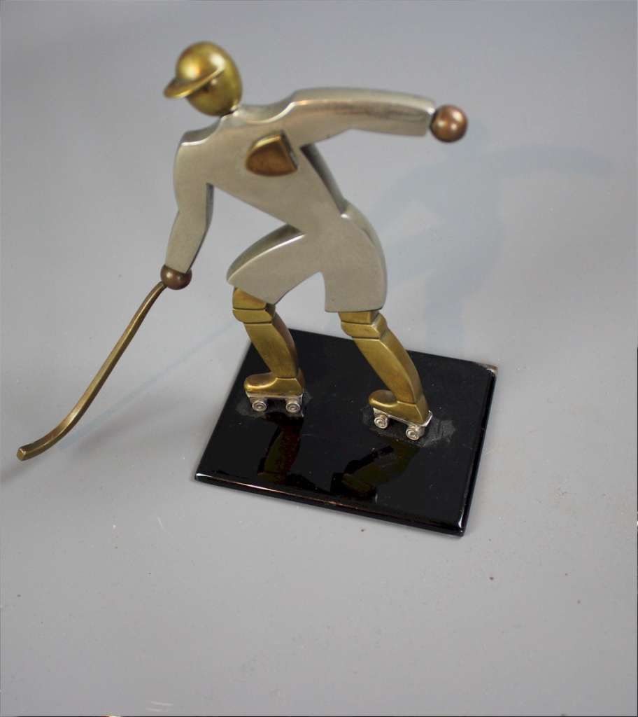 Art Deco Brass Figure Of An Ice Hockey Player photo for sale