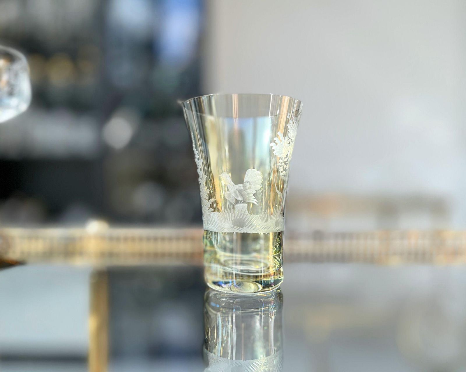 Engraved Color Water Glasses | 6pcs | Antique Glassware | Forest Decor photo for sale