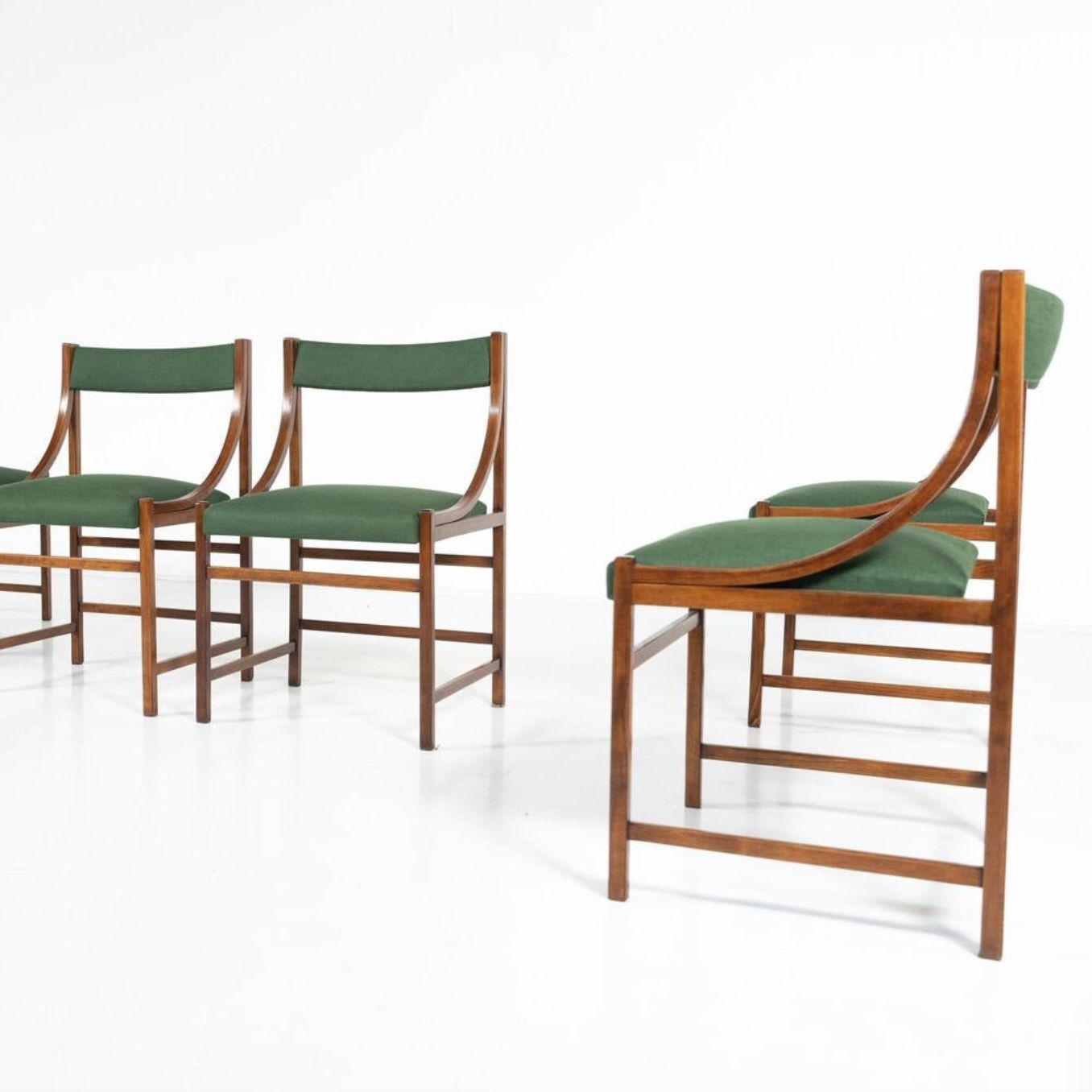 Mid Century Modern Set Of 6 Armchairs, Wood And Fabric, Italy, 1960s photo 3570.0
