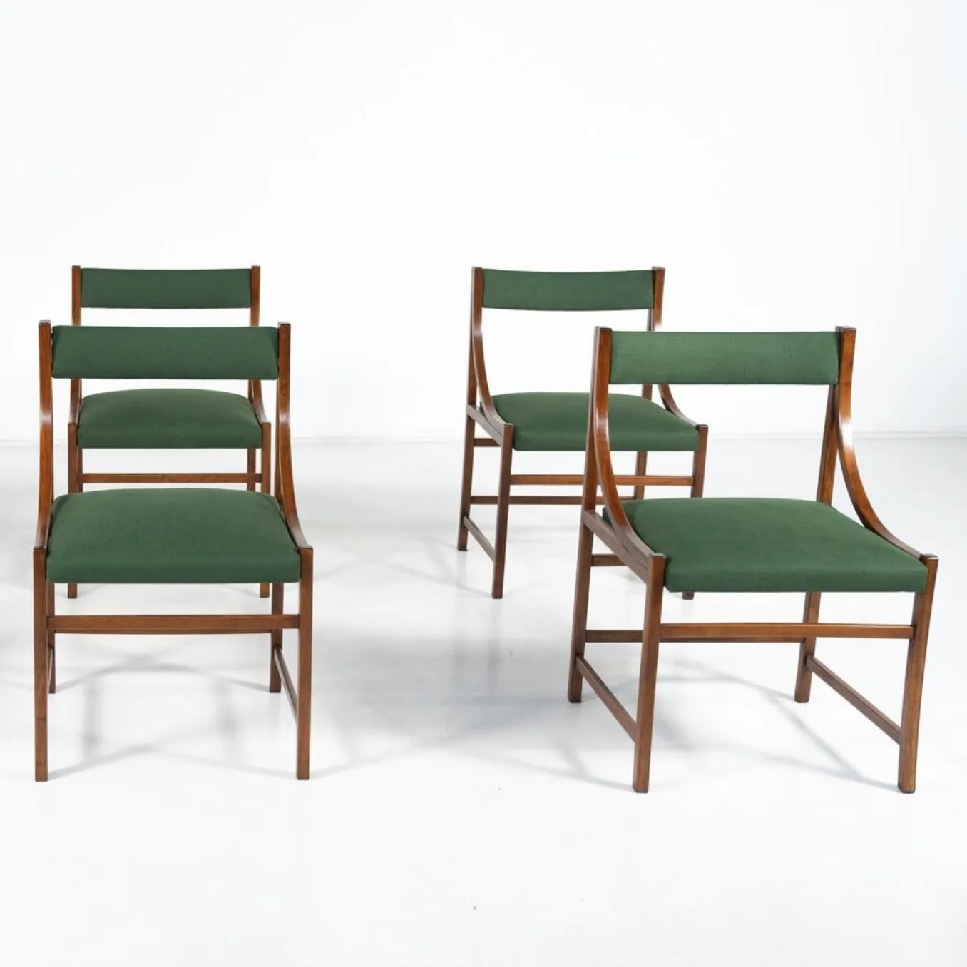 Furniture Mid Century Modern Set Of 6 Armchairs, Wood And Fabric, Italy, 1960s photo