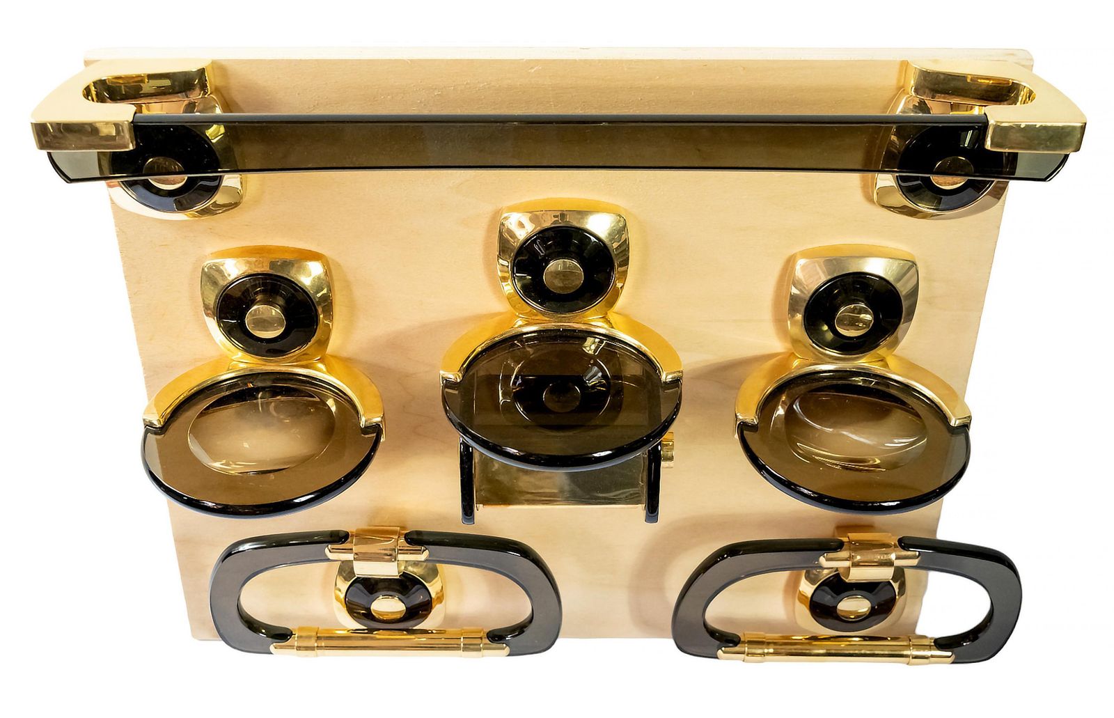 Mid Century Italian Plexiglass/Gilt Brass Bathroom Fixtures Set, 1970's photo furniture