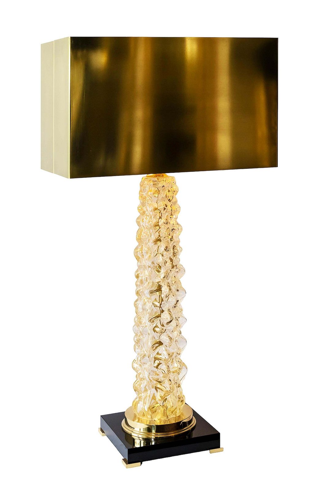 Pair Of Italian Table Lamps In Murano Glass And Brass Shades photo for sale