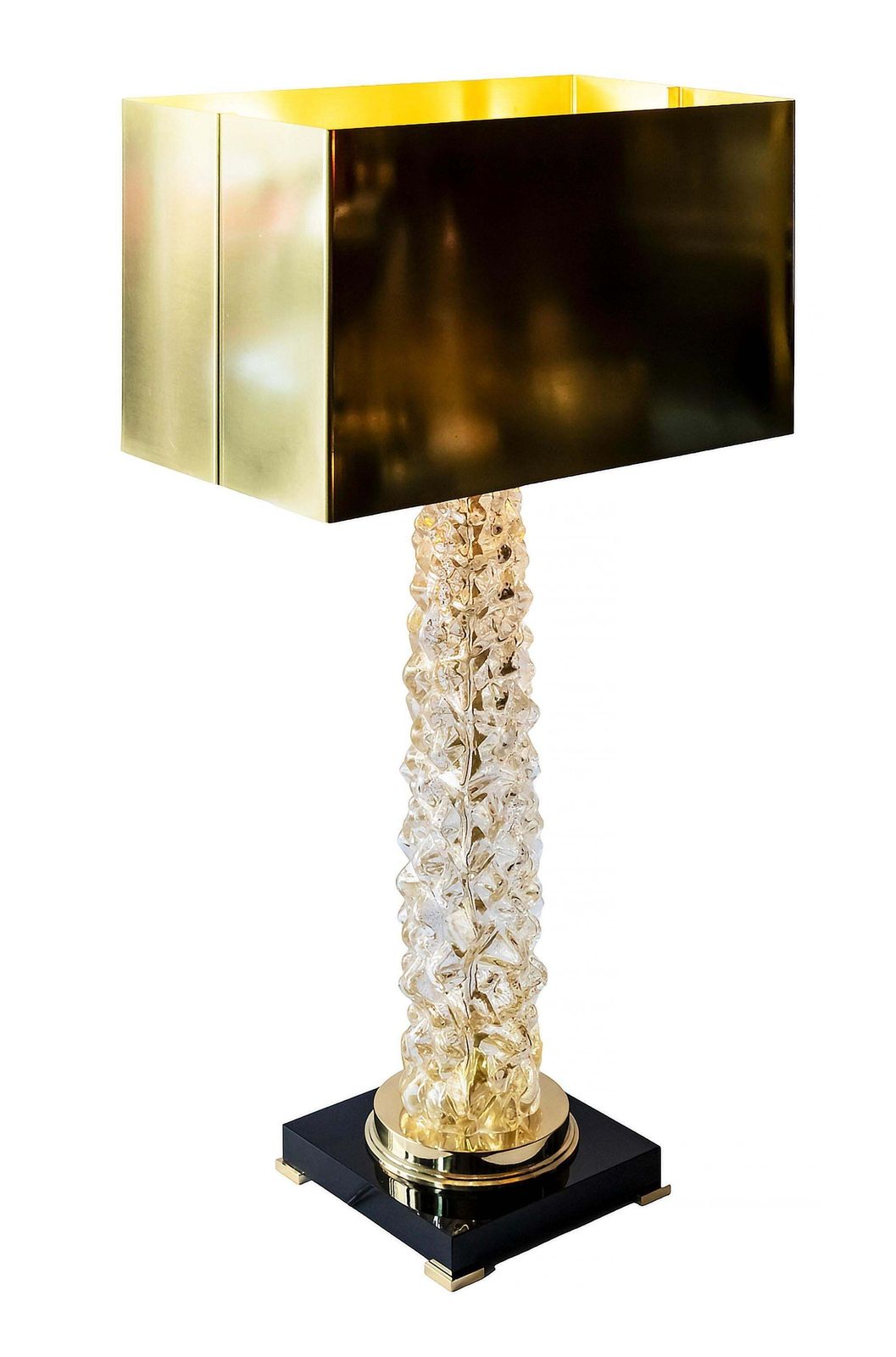 Pair Of Italian Table Lamps In Murano Glass And Brass Shades photo Lighting