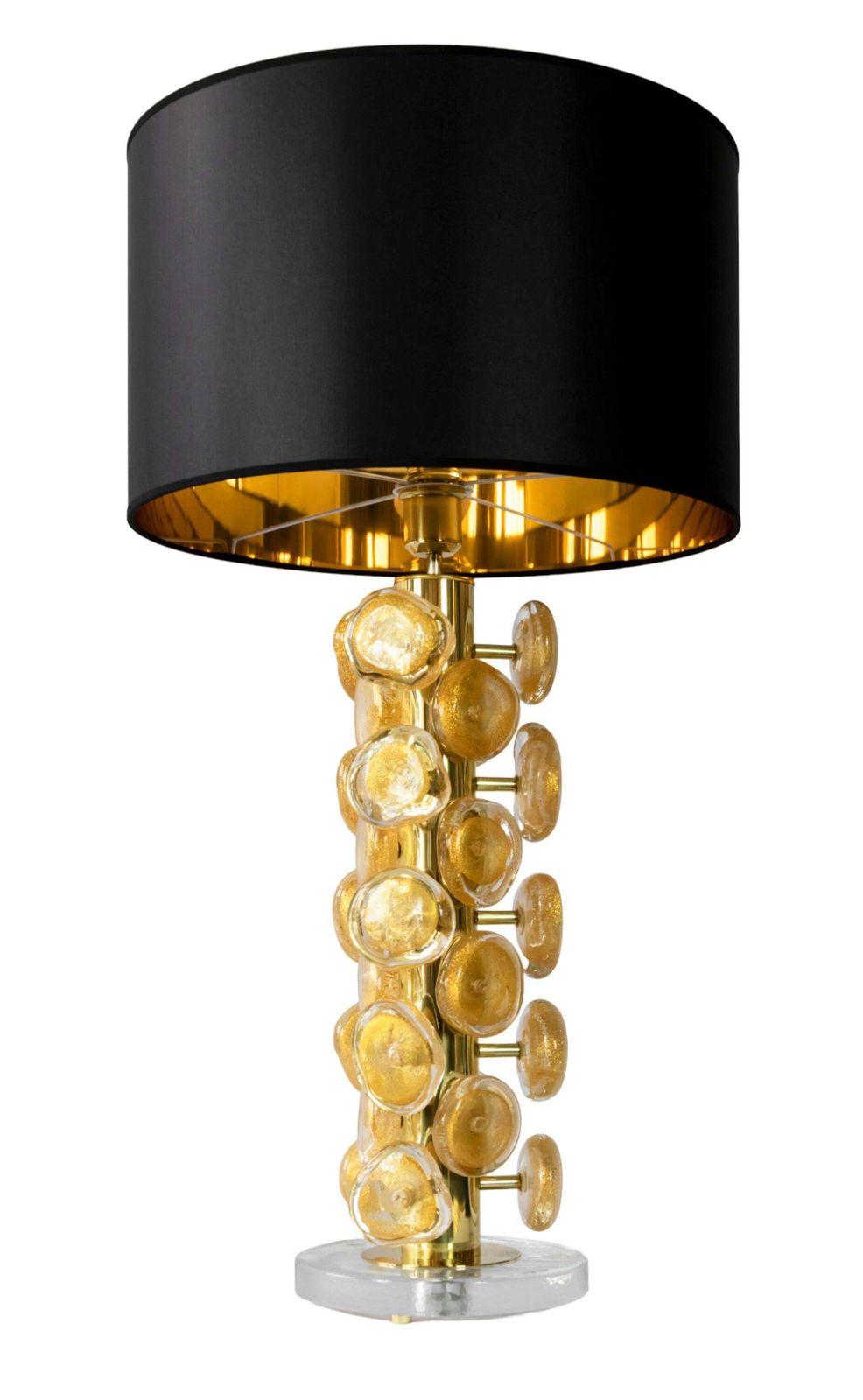 Pair Of Italian Table Lamps In Brass And Murano Glass photo for sale