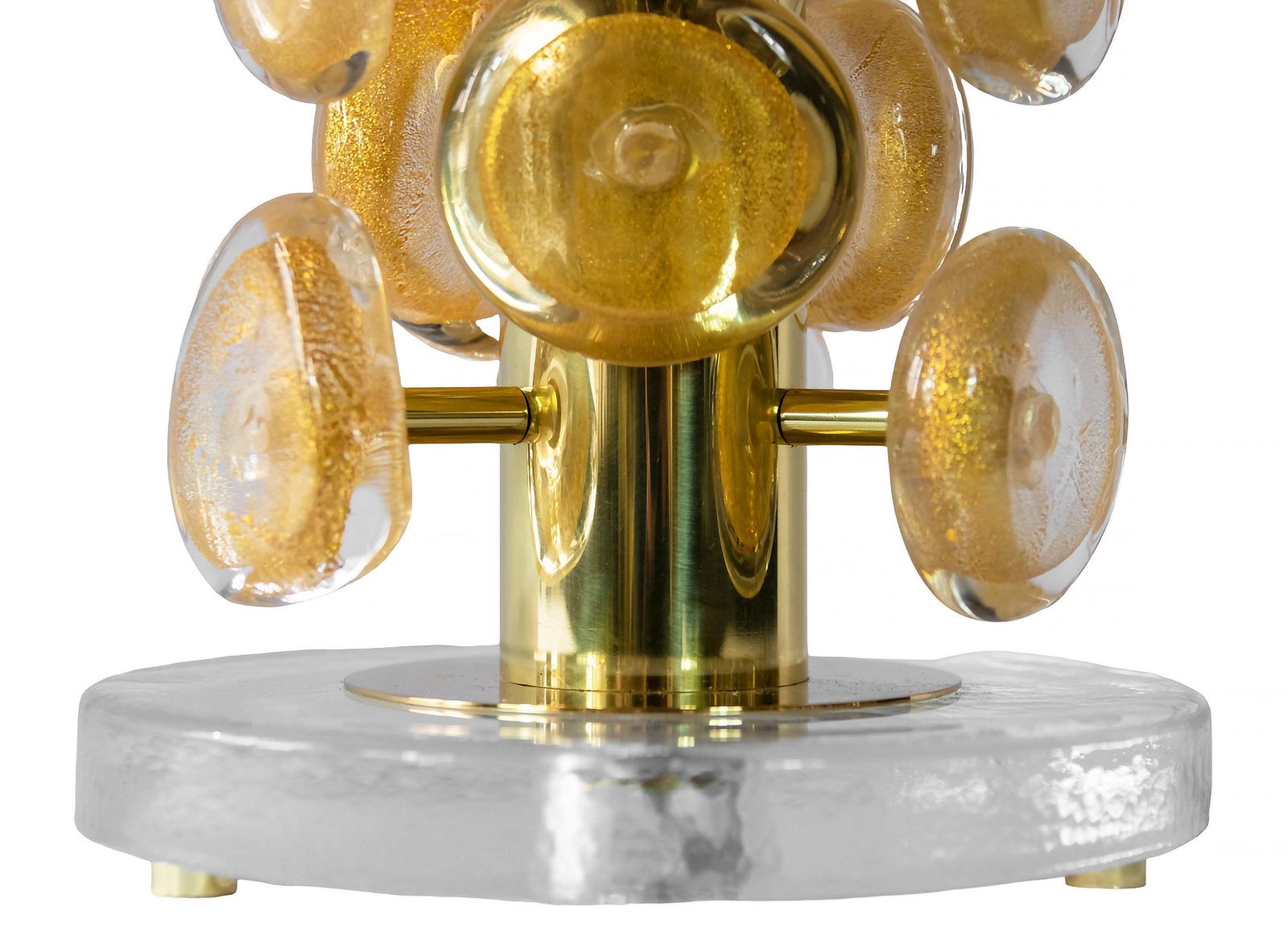 Pair Of Italian Table Lamps In Brass And Murano Glass photo vinterior