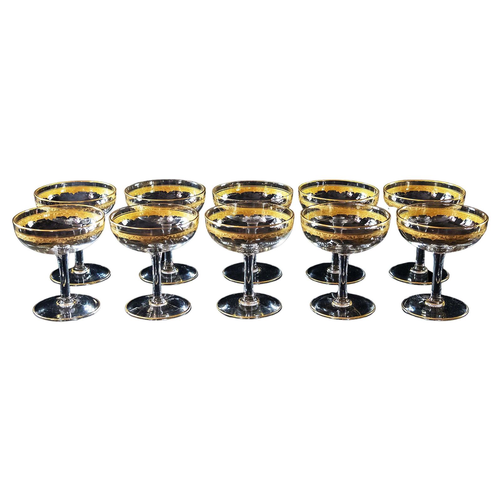 10 Pcs. Set Of Saint Louis Roty Collection Gilt Crystal Champagne Coupes photo furniture
