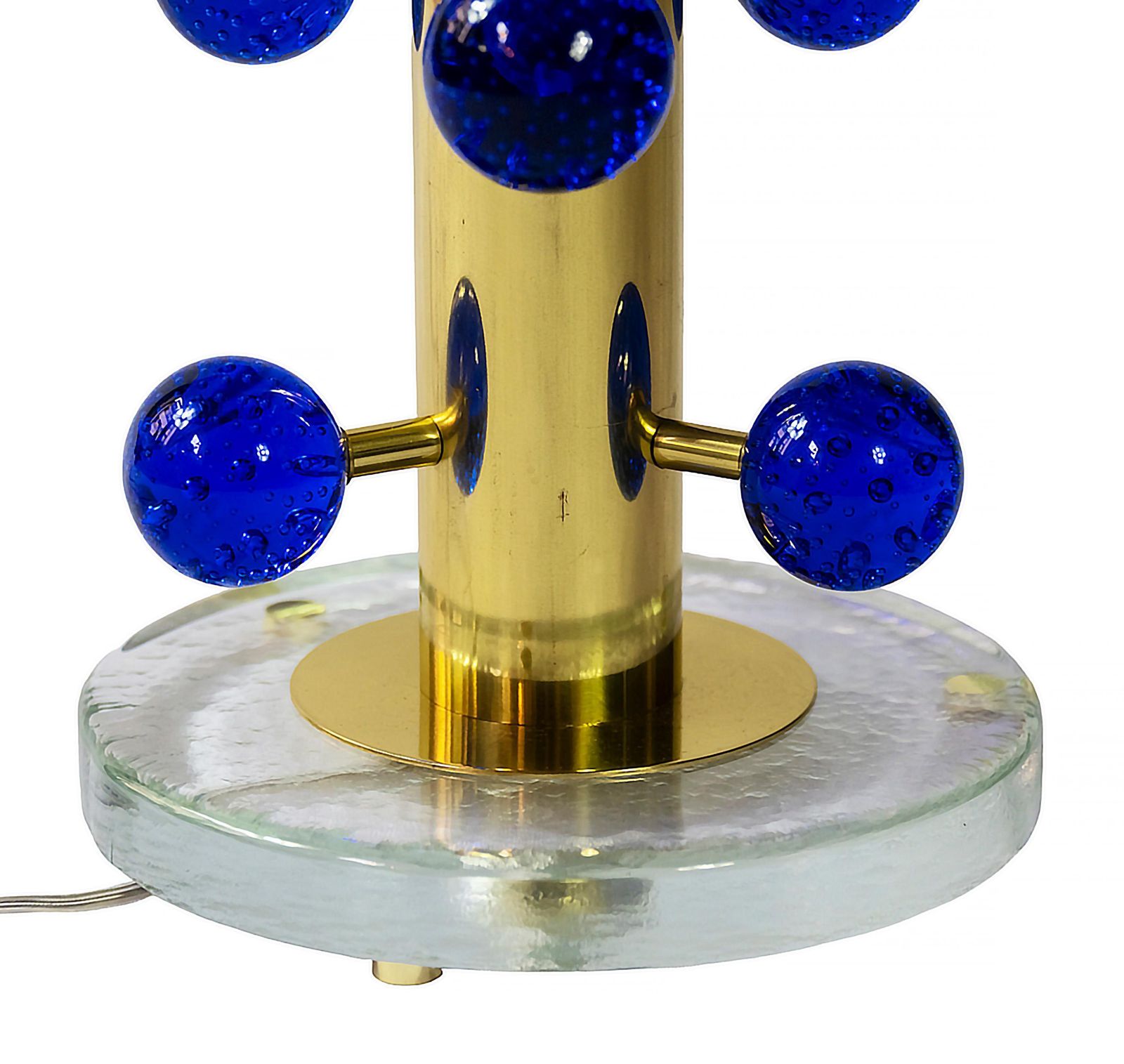Pair Of Italian Table Lamps In Brass And Blue Murano Glass photo 2465.0