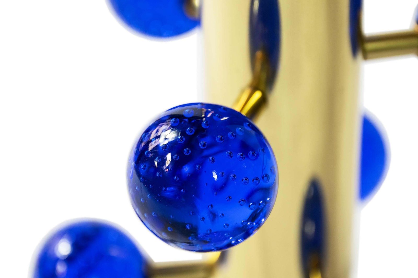 Pair Of Italian Table Lamps In Brass And Blue Murano Glass photo vinterior