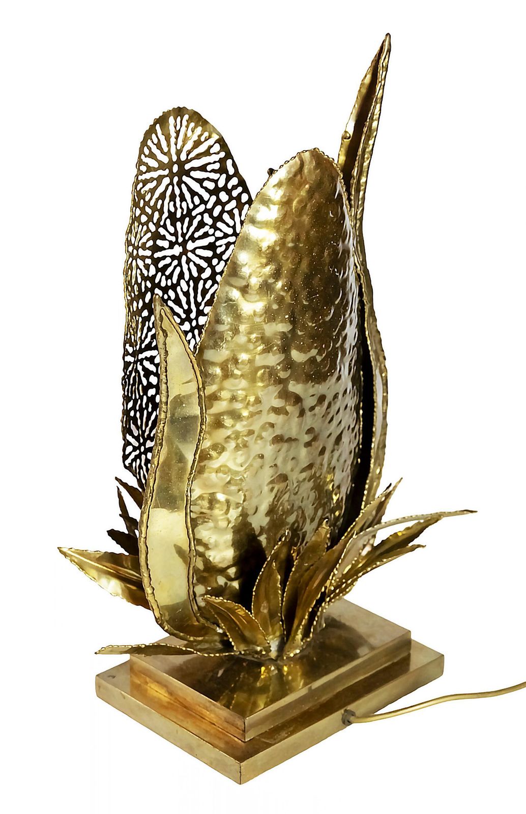 Vintage French Brass Table Lamp With Floral Decor Created By Henri Fernandez photo for sale