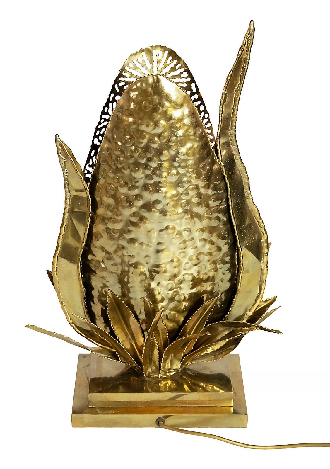 Vintage French Brass Table Lamp With Floral Decor Created By Henri Fernandez photo Lighting