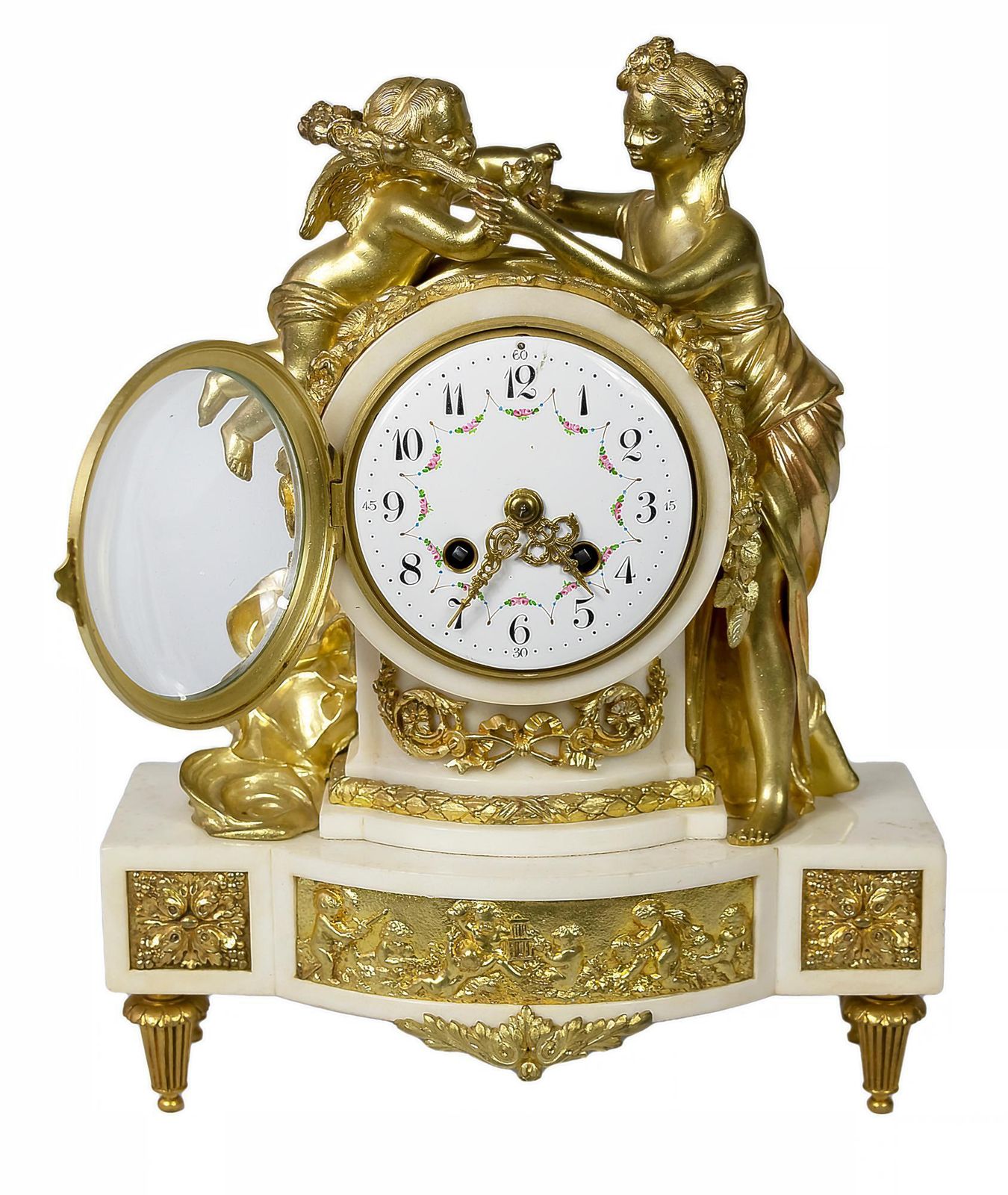 French 19th Century Louis XVI Gilded Bronze And Marble Mantel Clock photo vintage