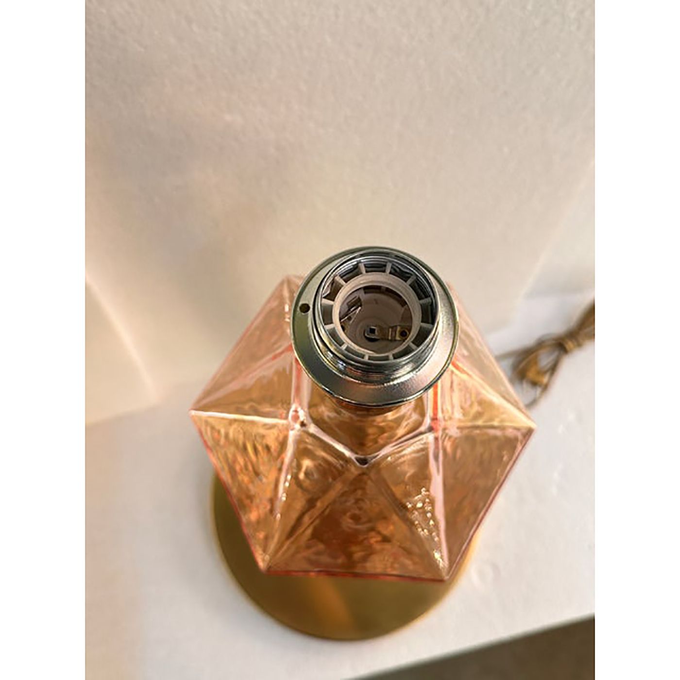 Set Of Two Contemporary Italian Pink Murano Style Glass Table Lamps With Unlaquered Brass photo 3200.0
