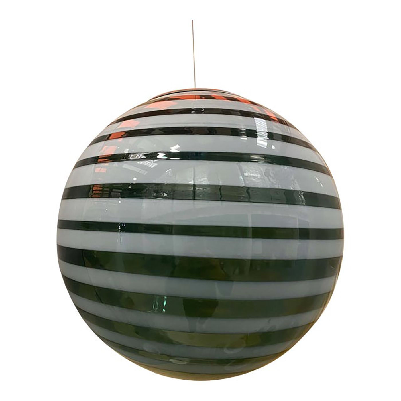 Contemporary Green And White Swiriling Sphere Pendant In Murano Style Glass Italian
