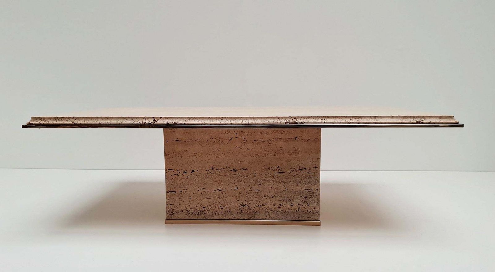 Travertine Gilt Brass Coffee Table, Italy, 1970s photo furniture
