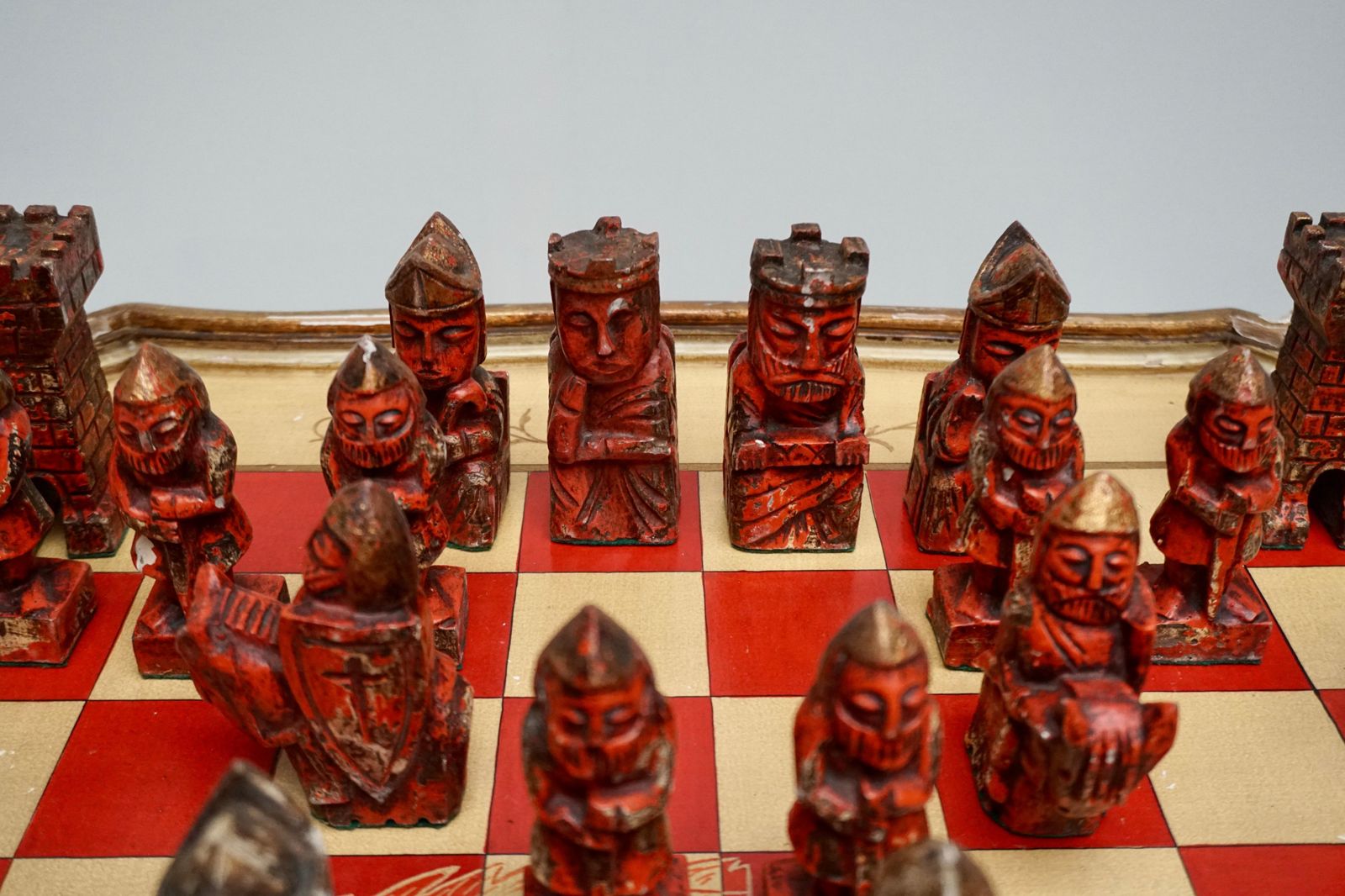 photo furniture Games Chess Set Of Handcrafted And Painted Wood Pieces With Table And Board