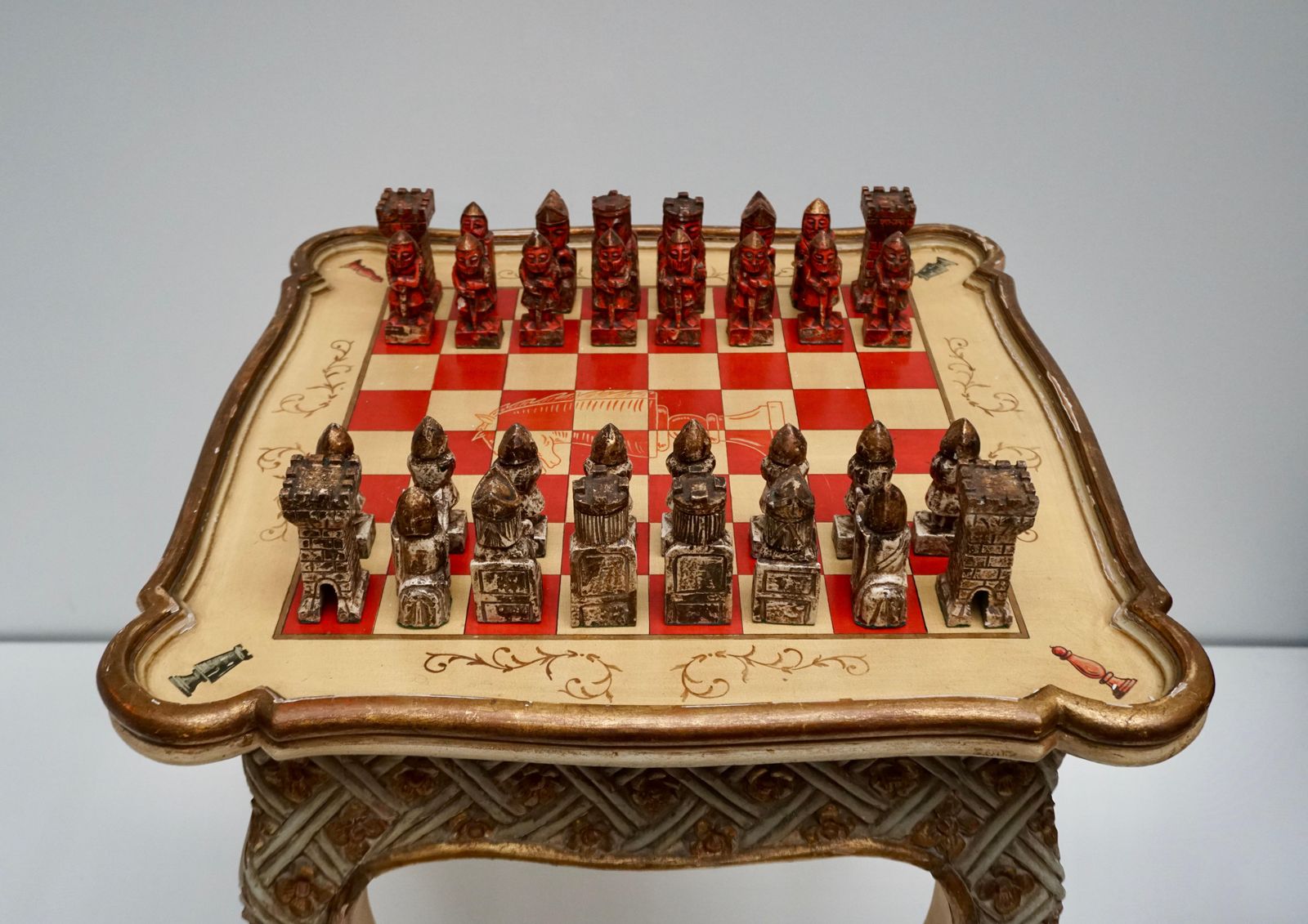 photo for sale Games Chess Set Of Handcrafted And Painted Wood Pieces With Table And Board