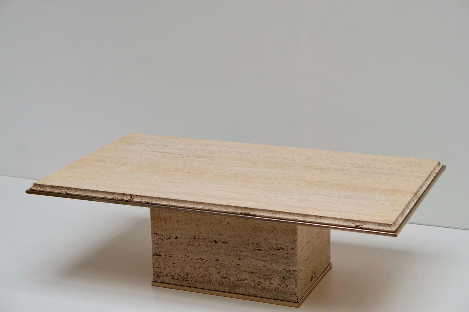 photo furniture Travertine Gilt Brass Coffee Table, Italy, 1970s