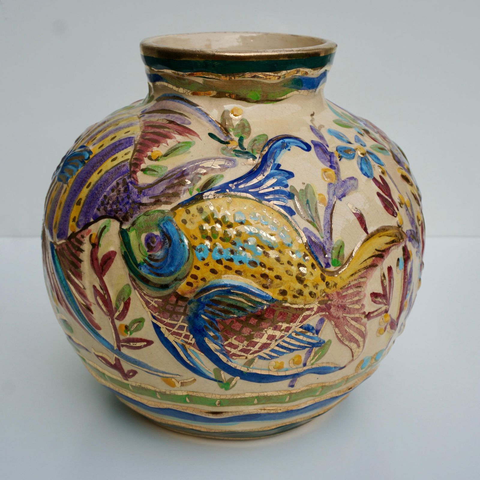 photo for sale Large Modern Art Deco Vase With Fish Flowers And Plants
