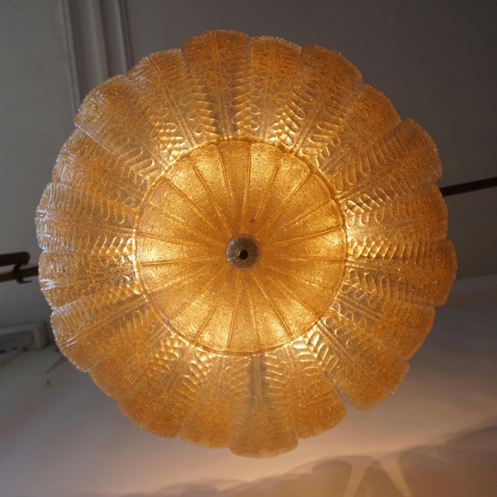 Barovier Toso Style Italian Gold Textured Murano Glass Flower Leaf Flushmount photo furniture