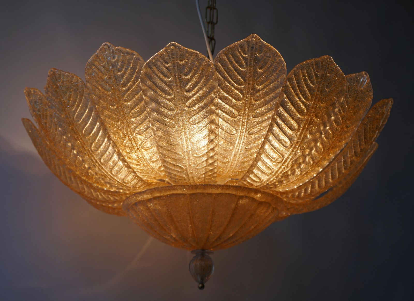 Barovier Toso Style Italian Gold Textured Murano Glass Flower Leaf Flushmount photo Lighting