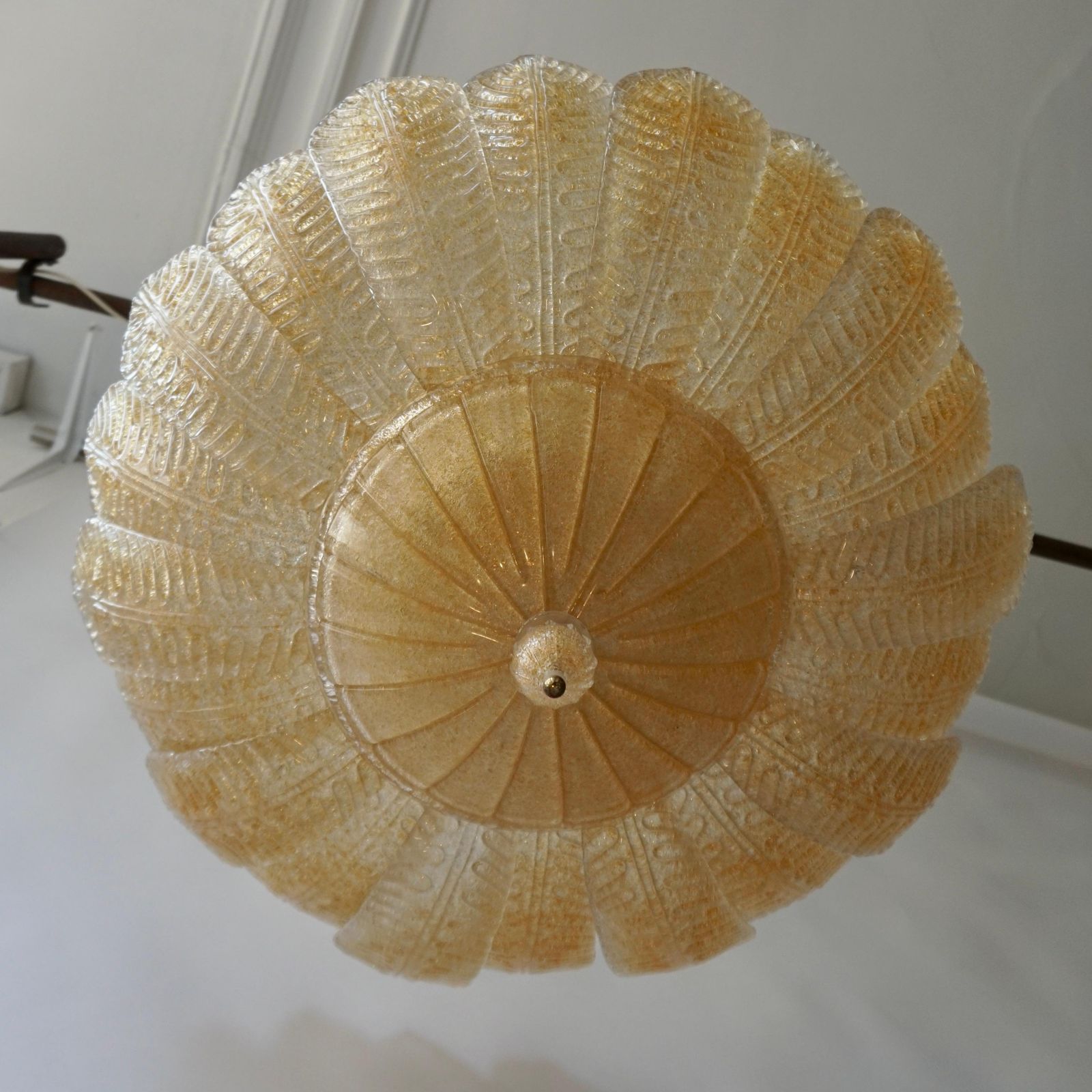 Barovier Toso Style Italian Gold Textured Murano Glass Flower Leaf Flushmount photo vintage