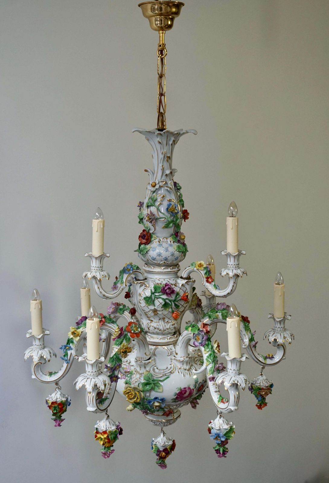 Spectacular Large Italian Rococo Style Porcelain Floral Chandelier photo furniture