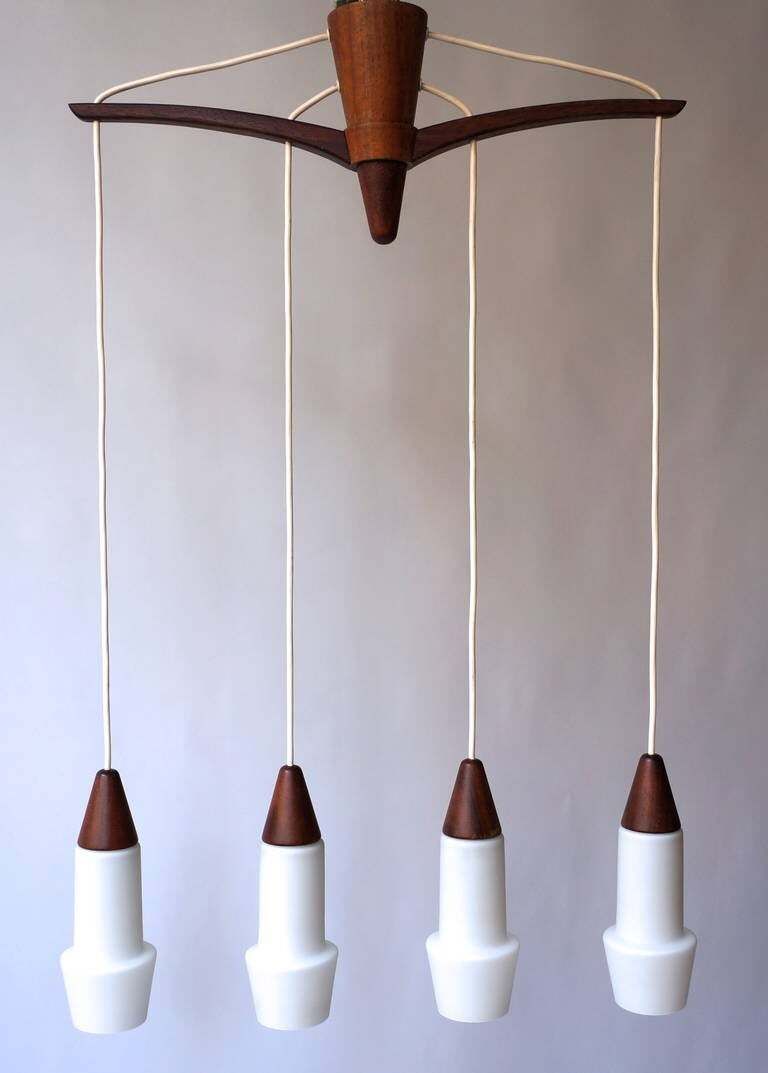 1950s Chandelier In Wood And White Opaline By Uno & Osten Kristiansson photo Lighting