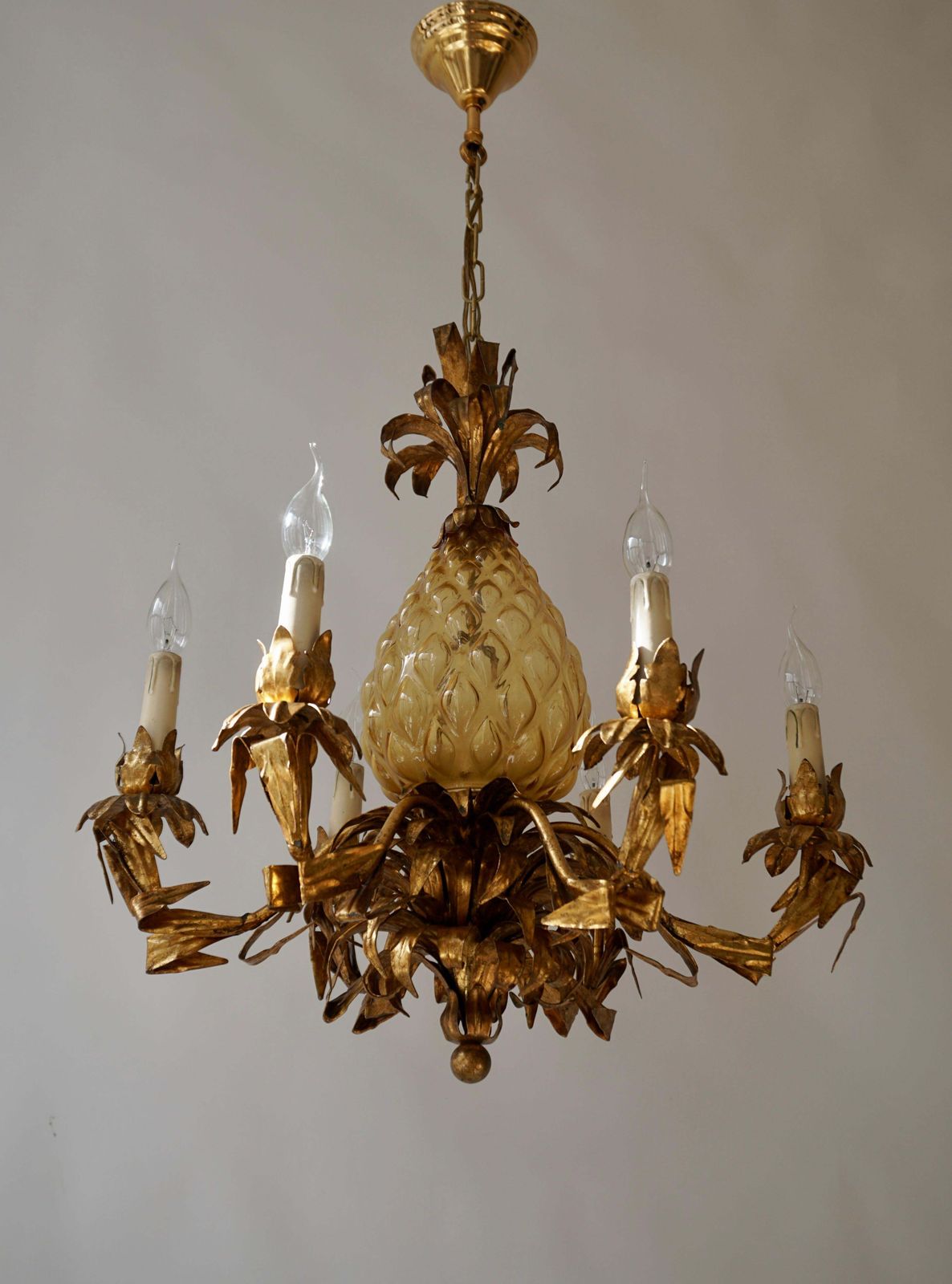 Midcentury Hollywood Regency Murano Glass Pineapple Chandelier photo furniture