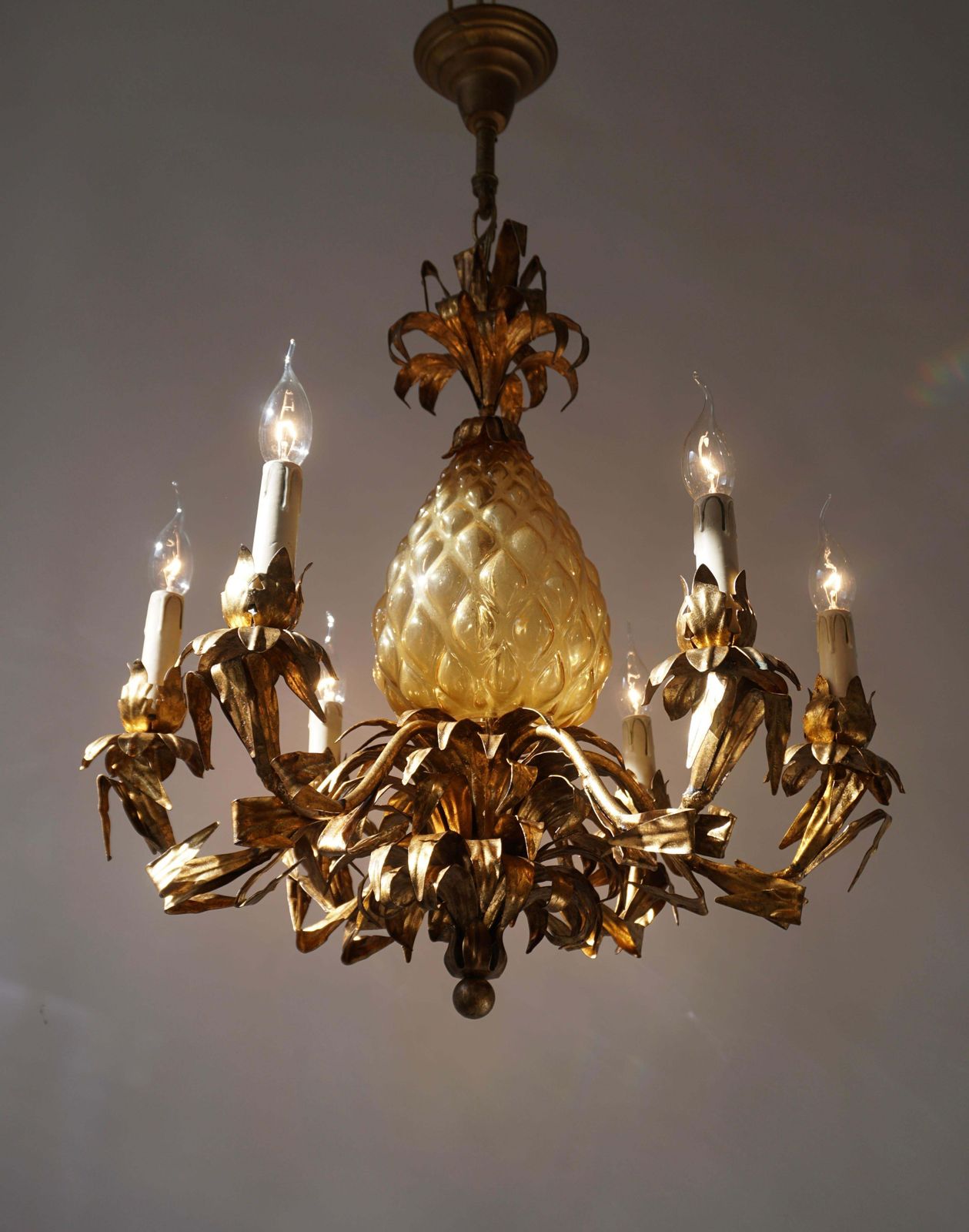 Midcentury Hollywood Regency Murano Glass Pineapple Chandelier photo Lighting