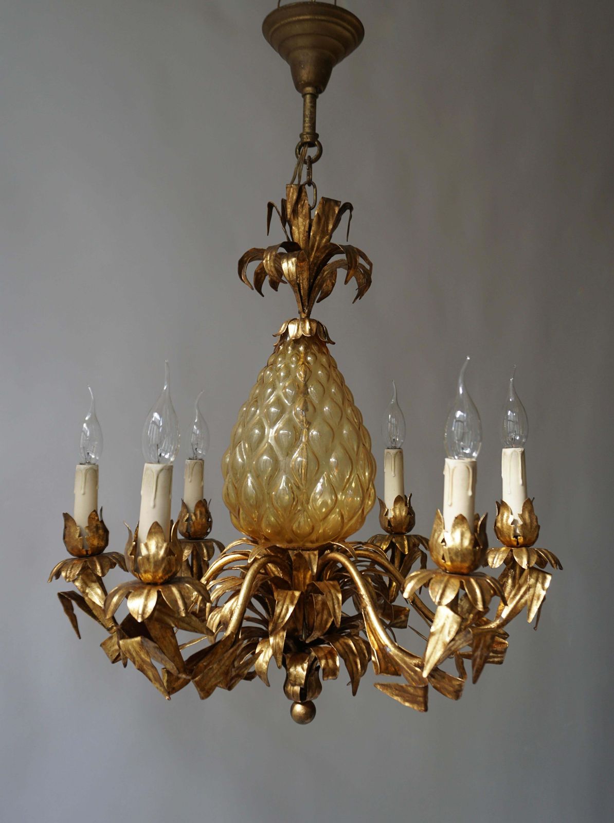 photo furniture Midcentury Hollywood Regency Murano Glass Pineapple Chandelier
