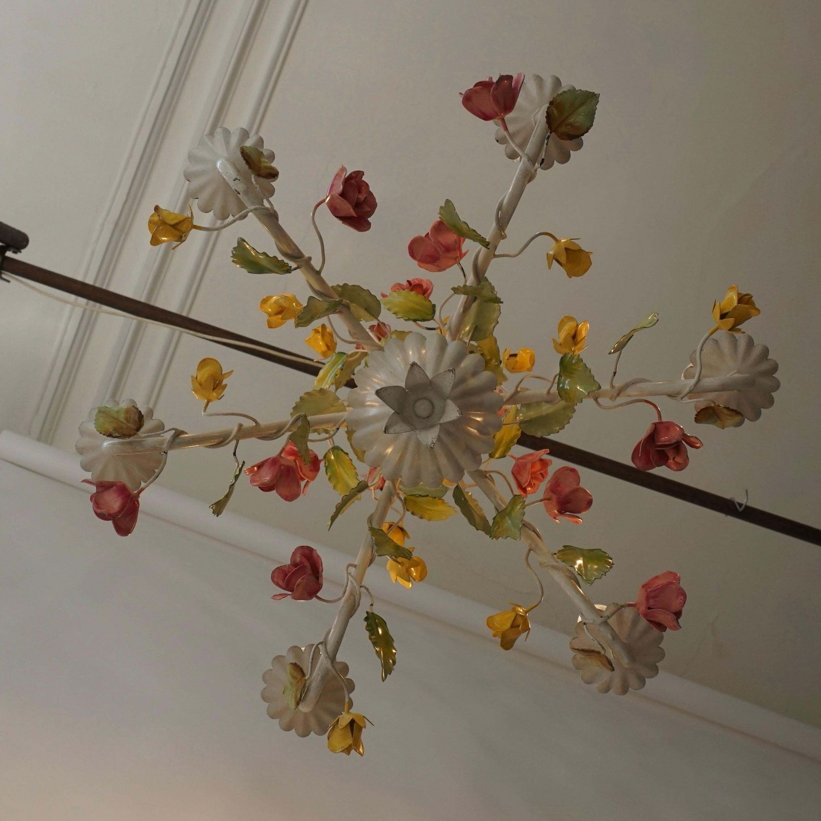 Mid Century Tole Italian Flower Six Light Chandelier photo vintage