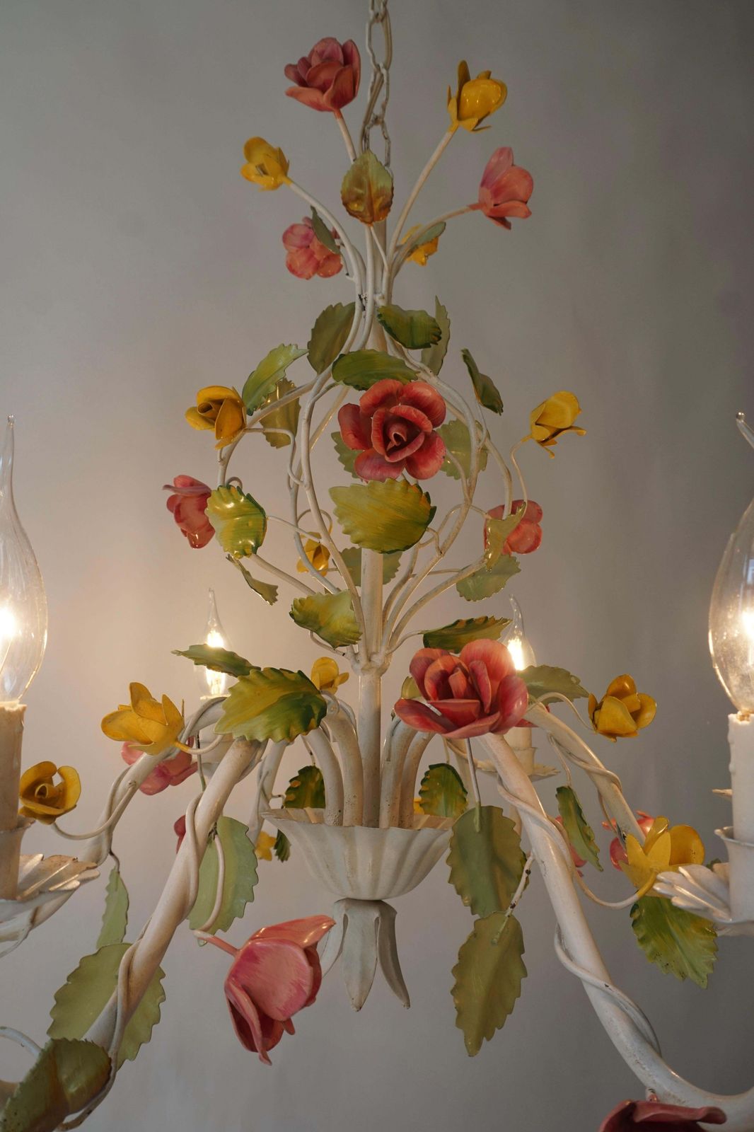 photo furniture Mid Century Tole Italian Flower Six Light Chandelier