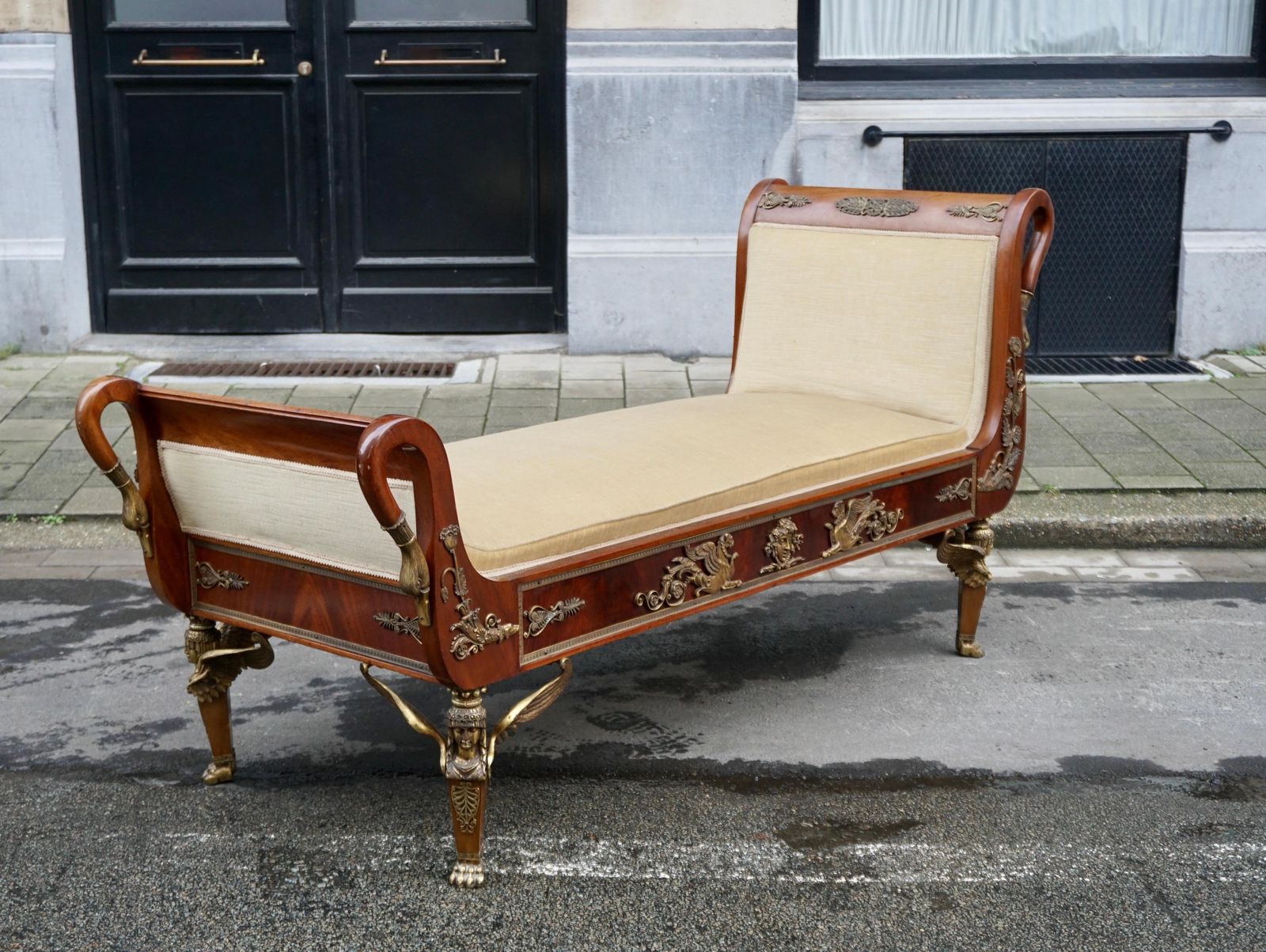 Incredible Gilt Bronze Mounted Swan Neck Daybed In French Empire Style photo 27195.0