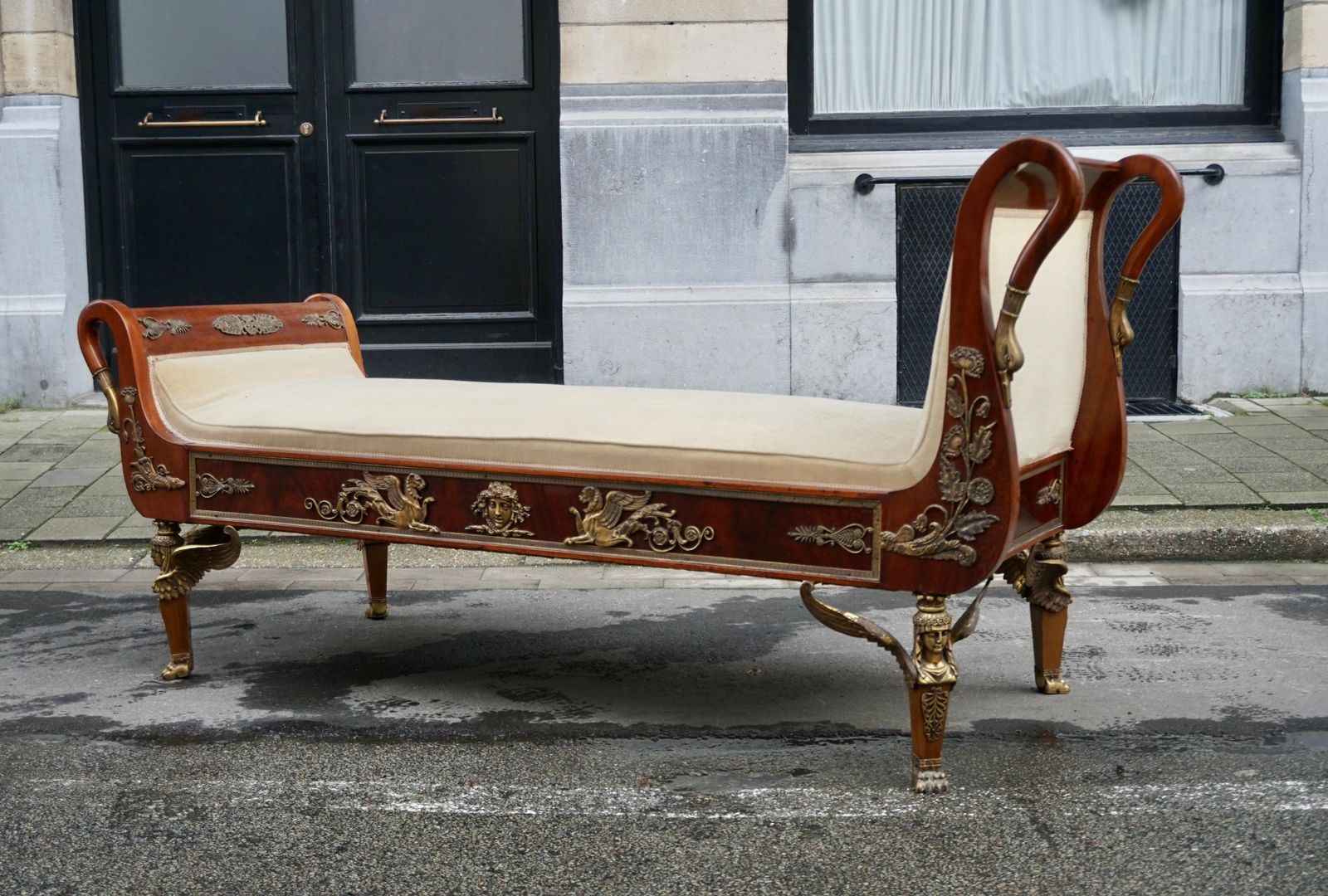 Incredible Gilt Bronze Mounted Swan Neck Daybed In French Empire Style photo buy