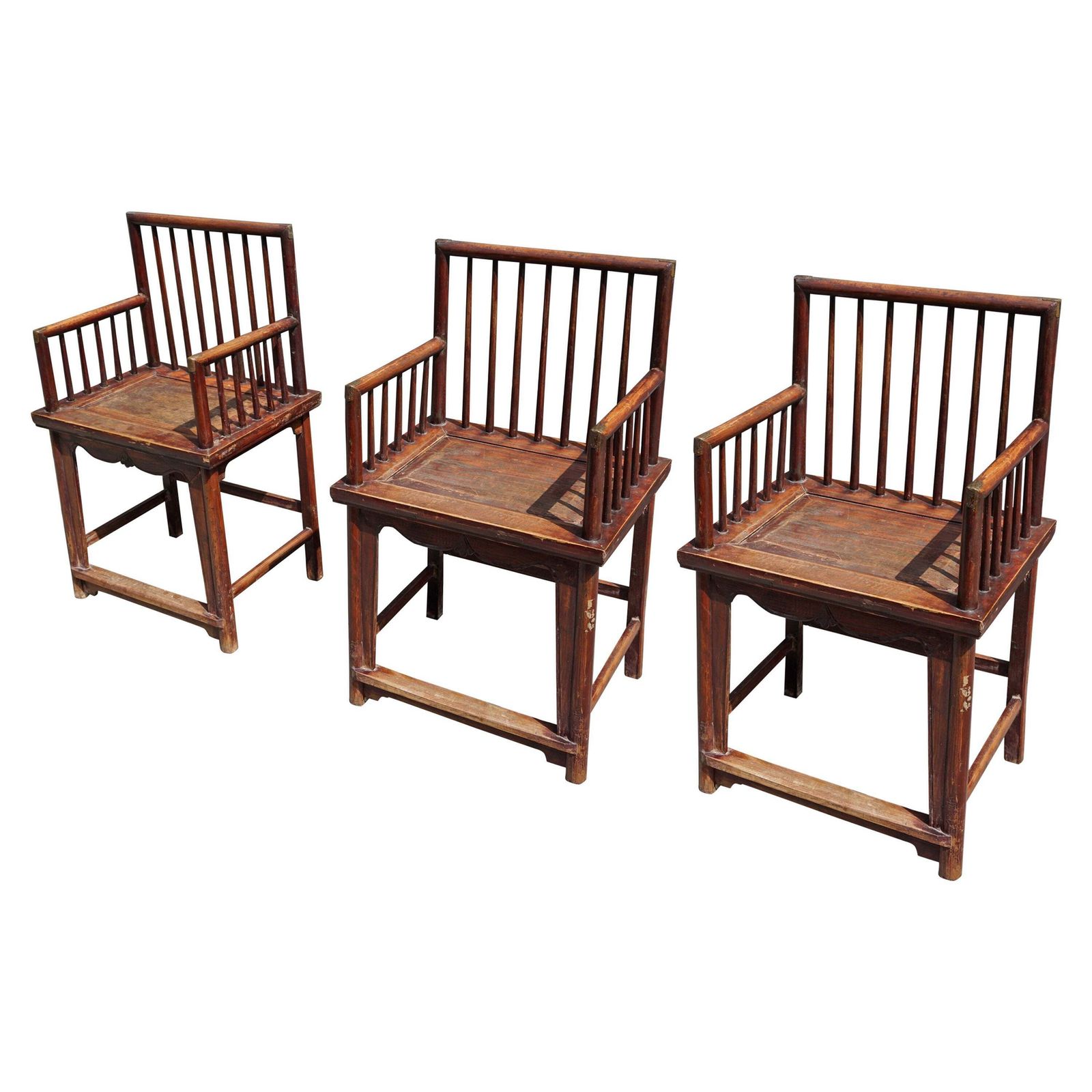Set Of Three Elegant Chinese Early 20th Century Spindle Back Chairs