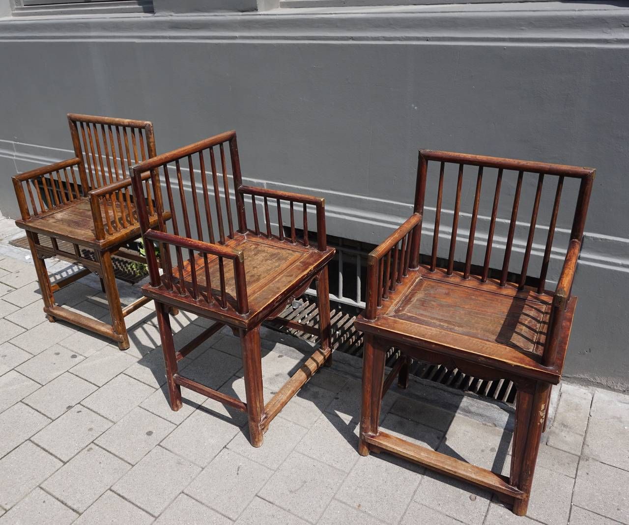 Set Of Three Elegant Chinese Early 20th Century Spindle Back Chairs photo vintage