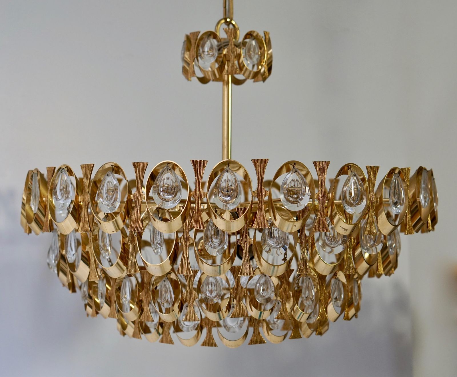 1960s Palwa Six Light Crystal Glass And Gilt Brass Chandelier By Palwa photo 1955.0