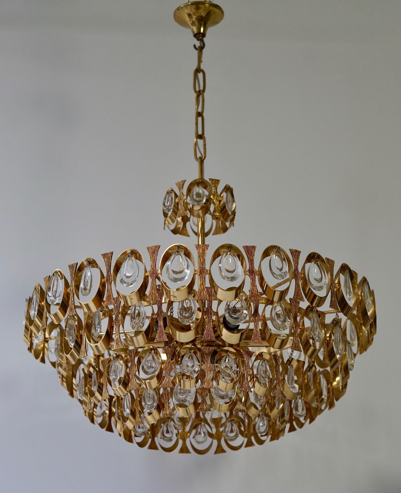 1960s Palwa Six Light Crystal Glass And Gilt Brass Chandelier By Palwa photo vinterior