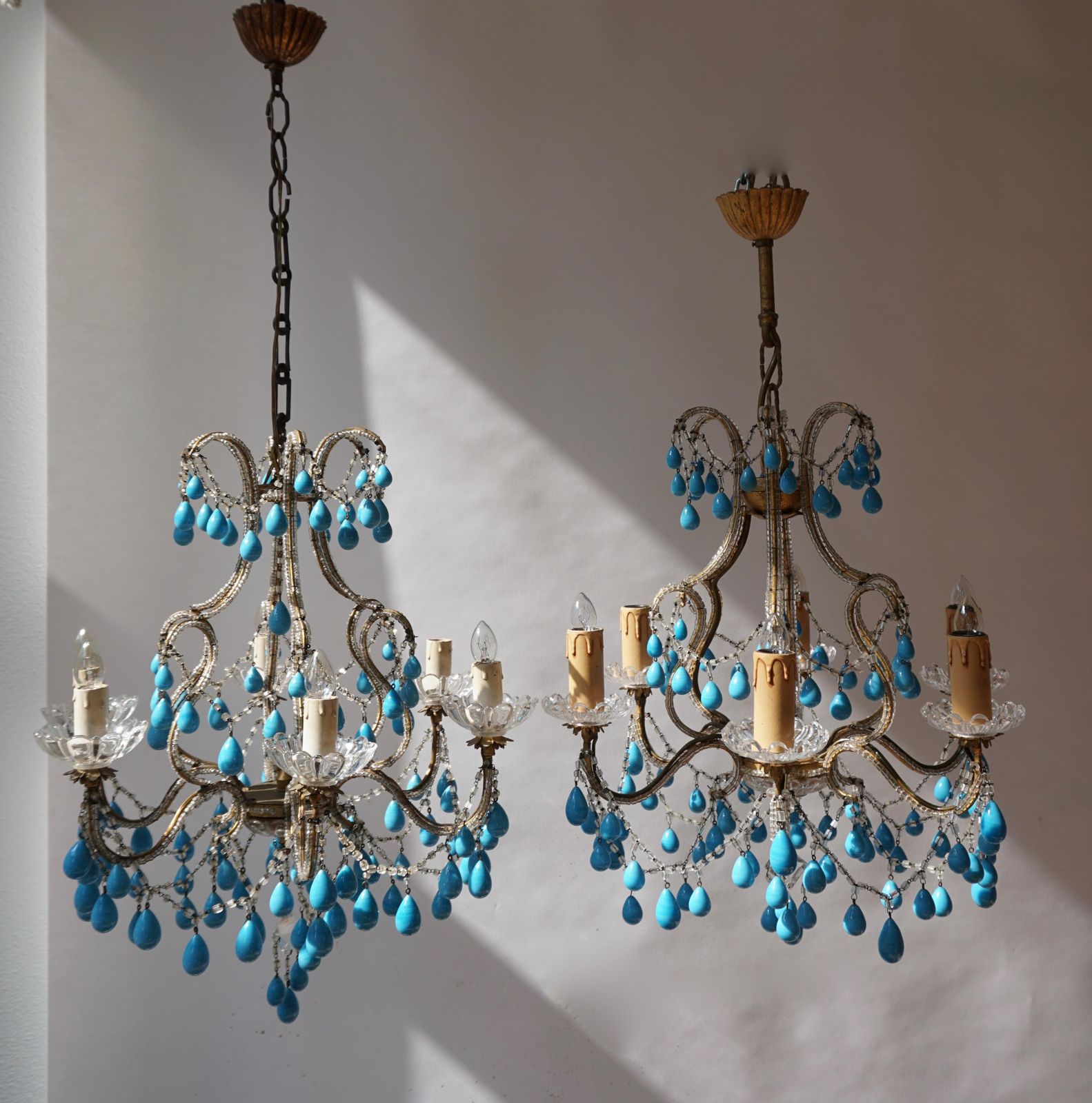 Pair Of Elegant Italian Chandeliers With Turquoise Stone photo 2975.0