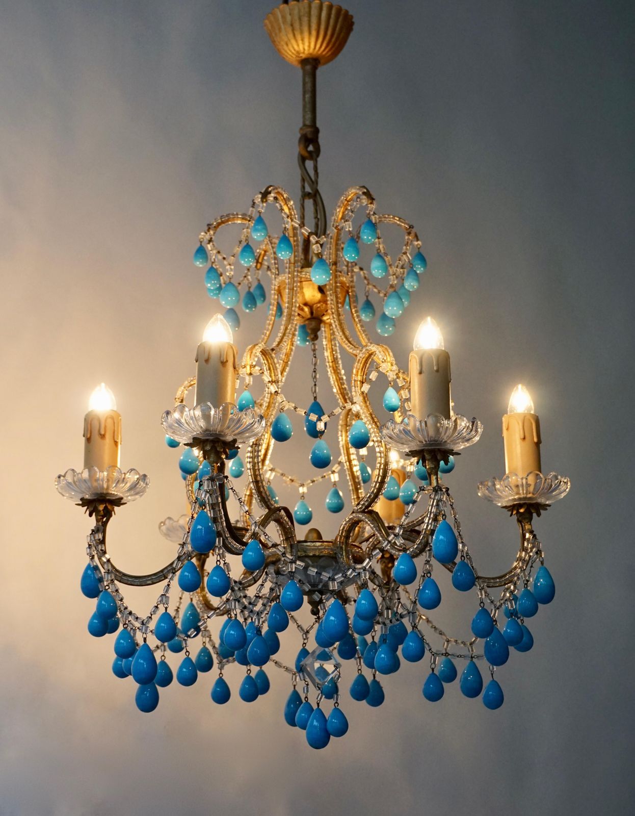photo buy Pair Of Elegant Italian Chandeliers With Turquoise Stone
