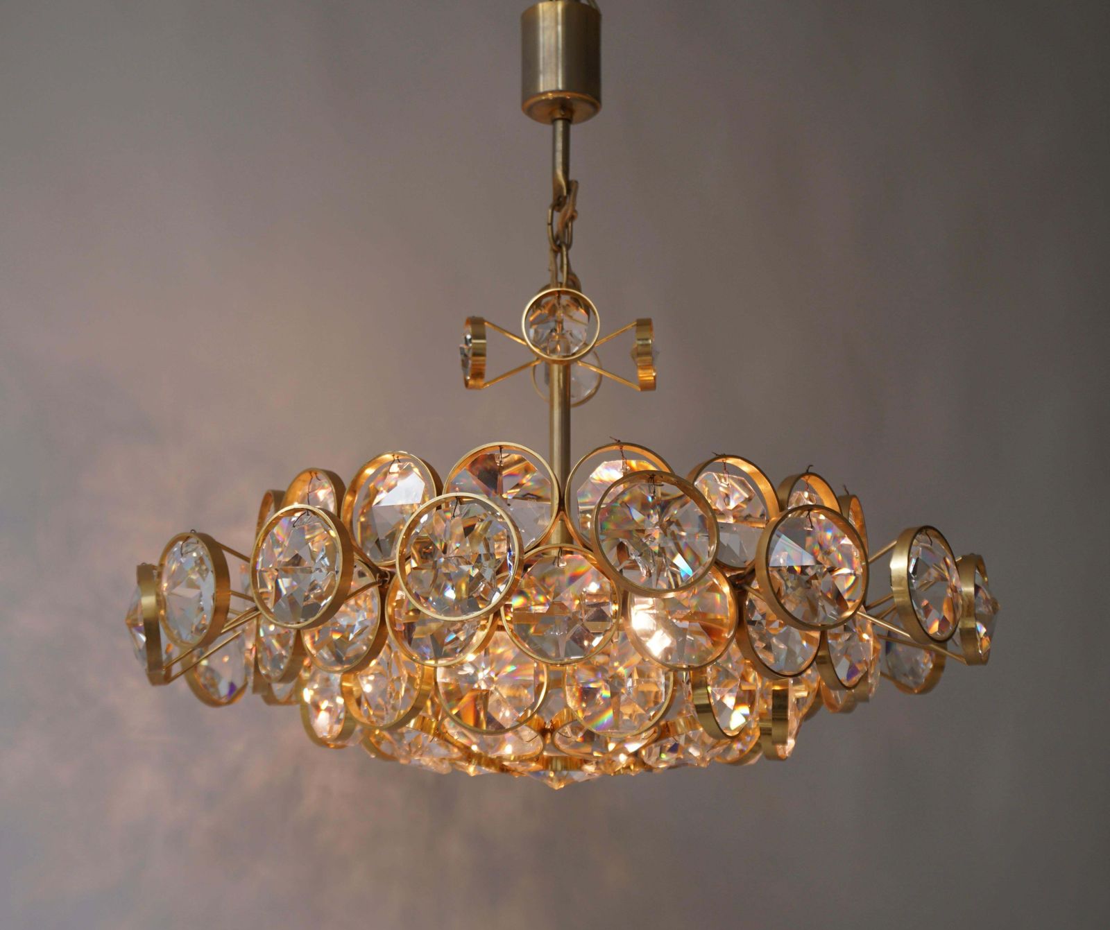 Crystal Glass "Palwa" Chandelier, Circa 1970s photo for sale
