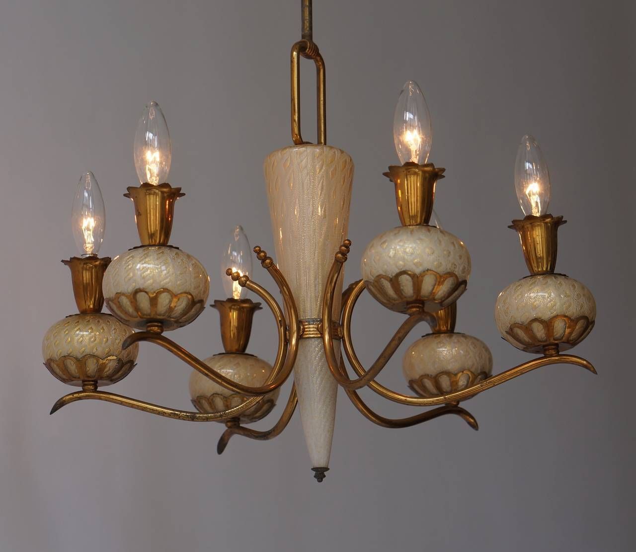 Elegant Italian Murano Gold Glass And Brass Chandelier By Barovier & Torso photo 2337.0