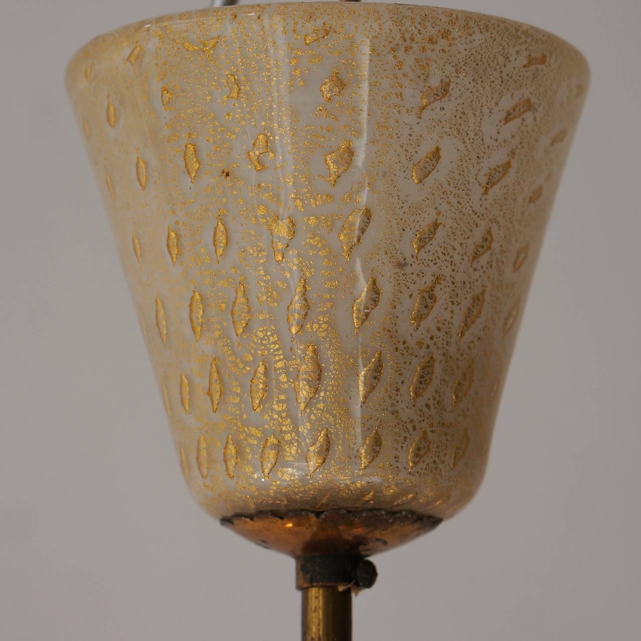 Elegant Italian Murano Gold Glass And Brass Chandelier By Barovier & Torso photo vinterior